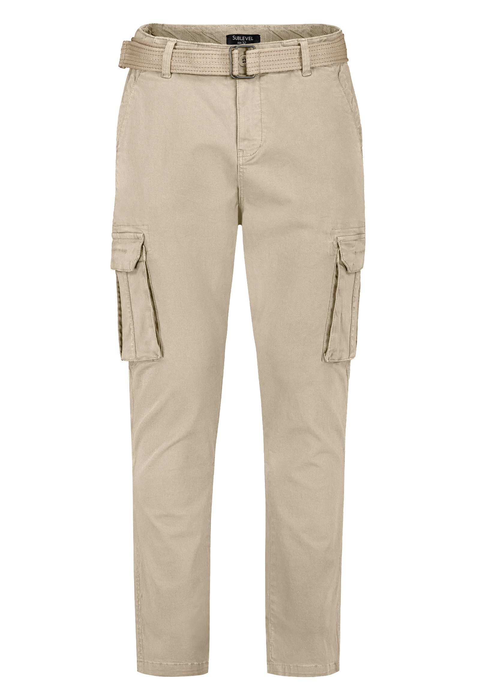 SUBLEVEL Cargohose mit Gürtel und Seitentaschen Chino Cargo Pants günstig online kaufen