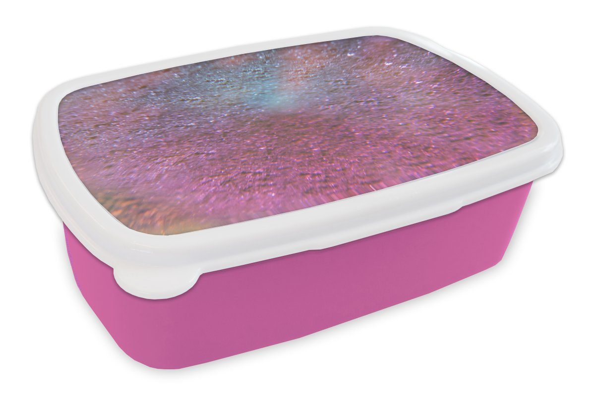 MuchoWow Lunchbox Rosa - Glitzer - Abstrakt - Design - Blau, Kunststoff, (2-tlg), Brotbox für Erwachsene, Brotdose Kinder, Snackbox, Mädchen, Kunststoff