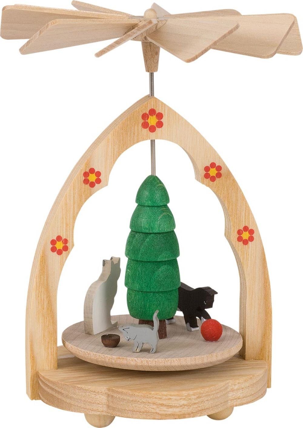 Richard Glaesser Weihnachtspyramide Wärmespiel Kätzchen, Höhe 11 cm, Handwerkskunst original Erzgebirge