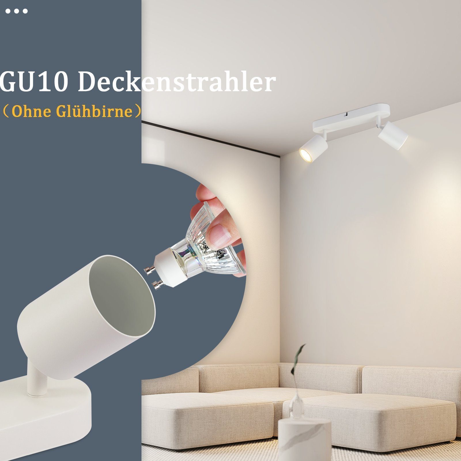 ZMH Deckenstrahler 2 Flammig - Schwarz/Weiß Deckenspots Schwenkbar 350° für günstig online kaufen
