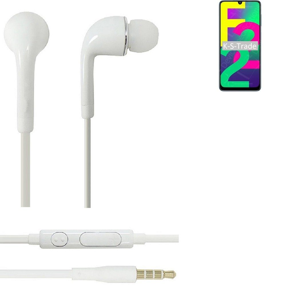 K-S-Trade für Samsung Galaxy F22 In-Ear-Kopfhörer (Kopfhörer Headset mit Mikrofon u Lautstärkeregler weiß 3,5mm)
