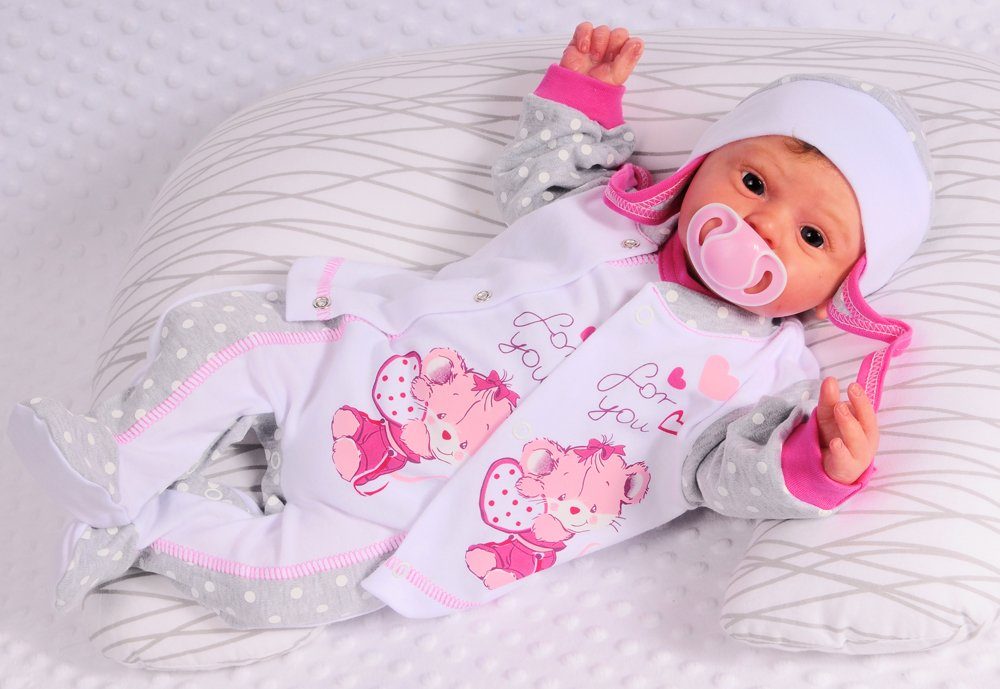 La Bortini Strampler, Jäckchen & Mütze Strampler Mütze und Hemdchen Set Baby Anzug 3tlg 50 56 für Neugeborene | Baby-Sets