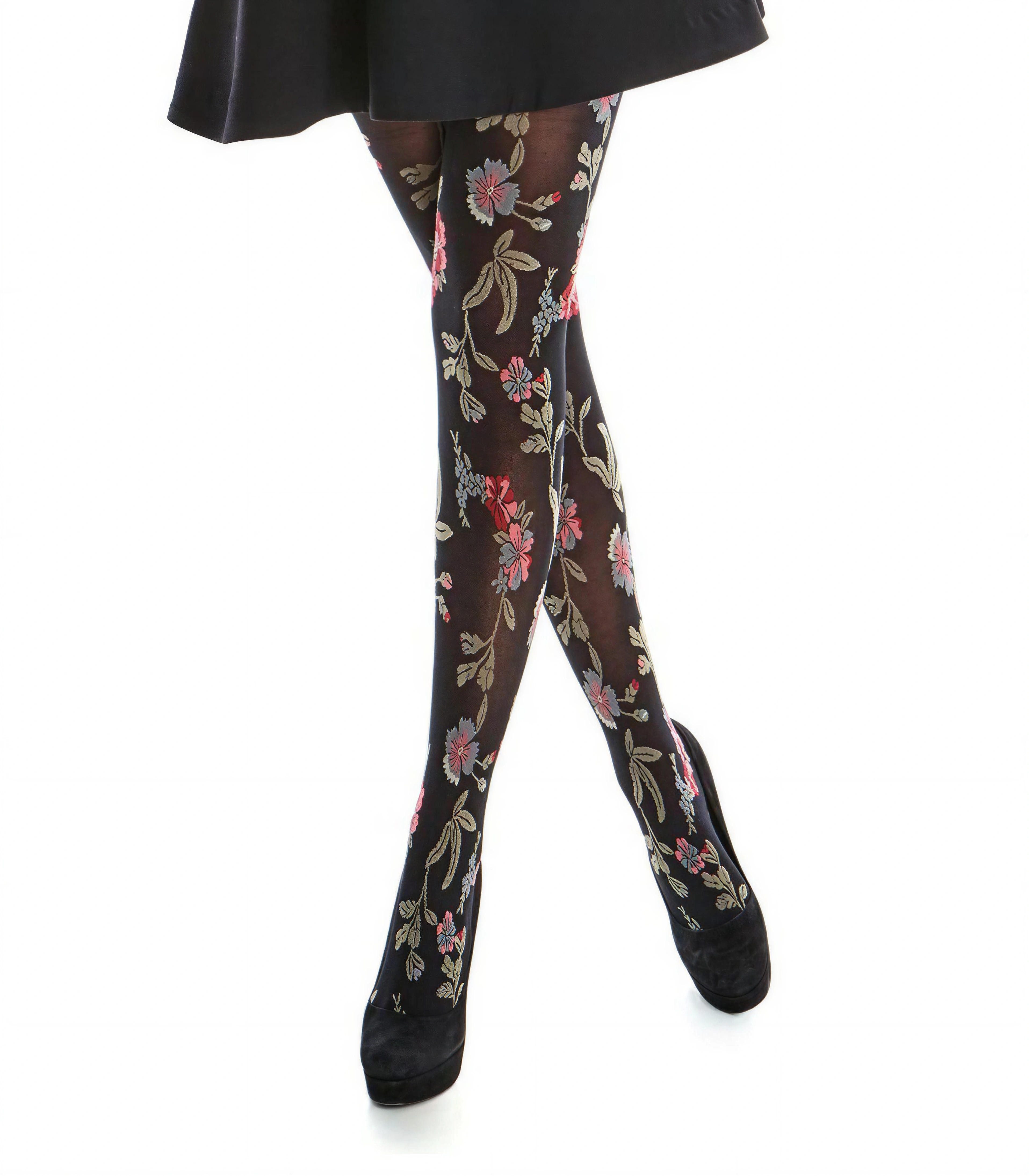Sympatico Feinstrumpfhose Damen mit auffälligem Blüten FLORELLA 50 DEN 50 DEN (1 St. 1er-Pack) Semi-blickdicht & matt