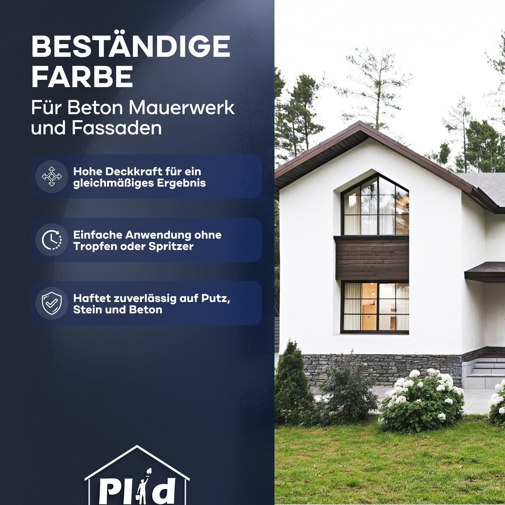 plid Fassadenfarbe Premium Silikon Fassadenfarbe Aussenfarbe Fassadenweiß Anstreichset, Schnelltrocknend