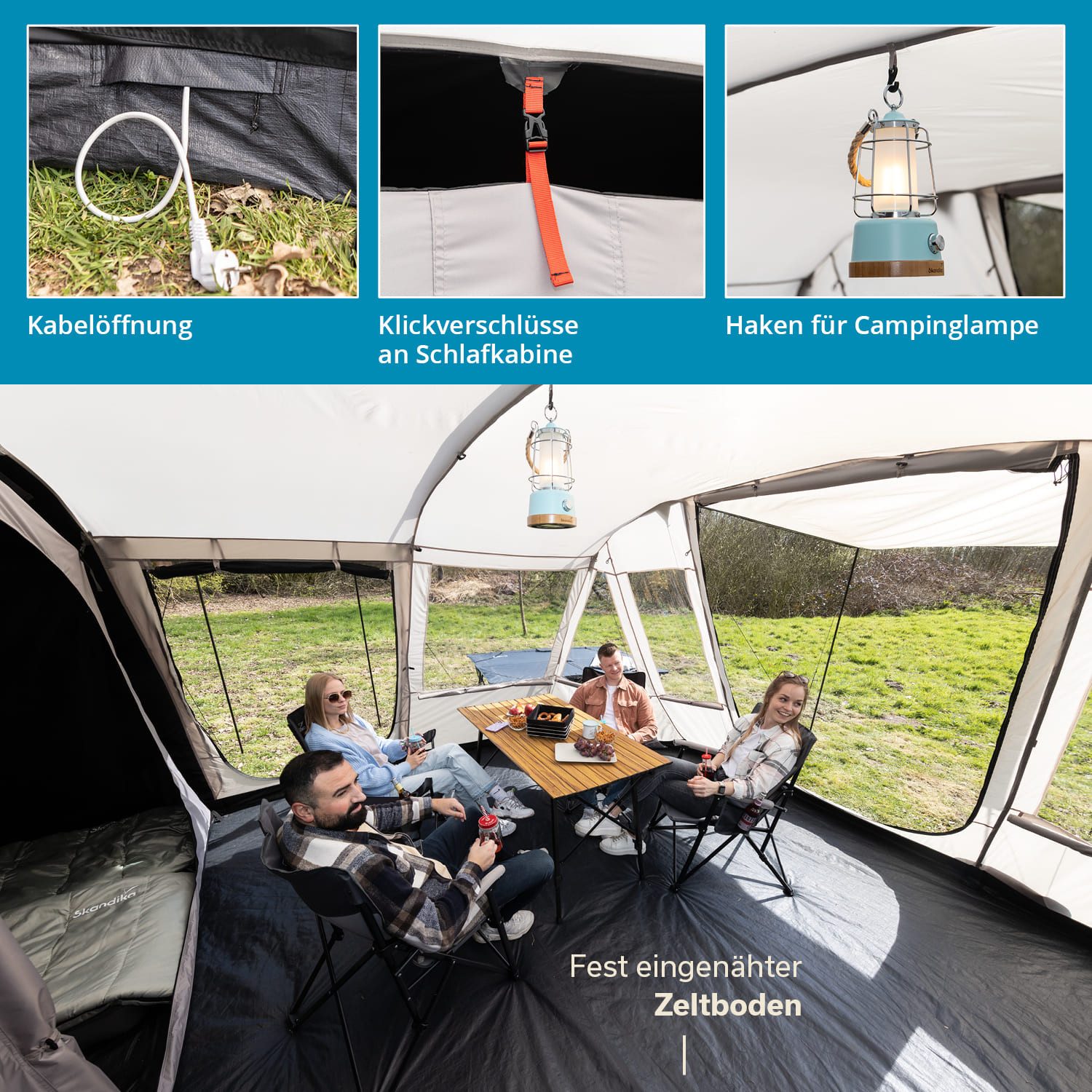 Skandika Tunnelzelt Nordland 4 Sleeper Protect, mit teilbarer schwarzer Schlafkabine, Personen: 4 (Moskitonetz an allen 3 Eingängen und der Schlafkabine), einge – Bild 4 von 5