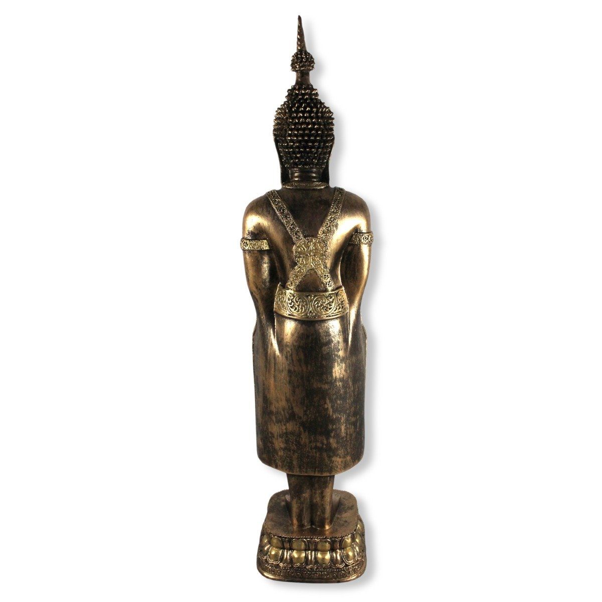 (asiatische mit Buddha handbemalt Dekoration), verarbeitet, detailreich Statue groß, colourliving cm Dekofigur 74 stehend Tempelwächter Schale