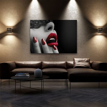 ArtMind XXL-Wandbild RED LIPS AND NAILS, Premium Wandbilder als Poster & gerahmte Leinwand in verschiedenen Größen, Wall Art, Bild, Canva