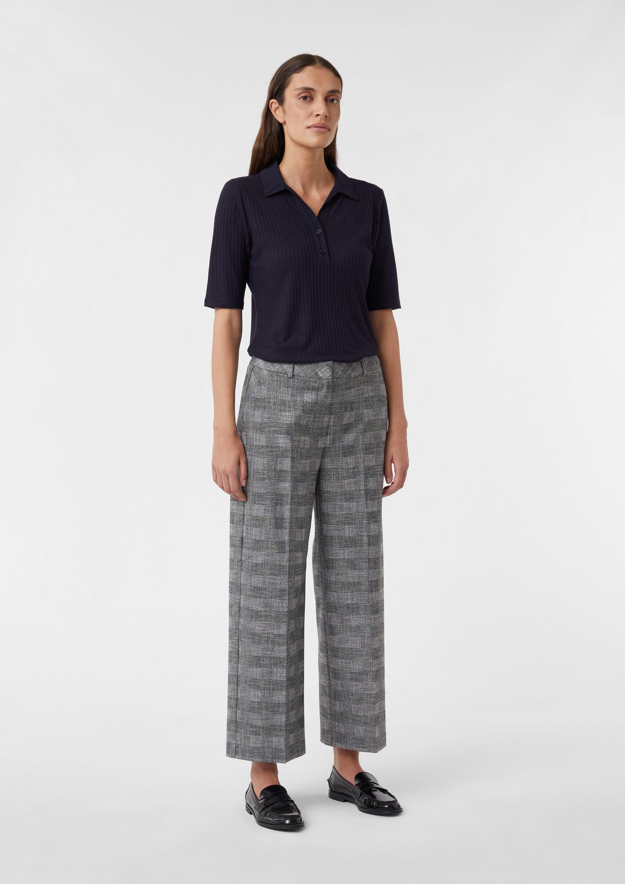 comma Chinos Hose Ankle-Hose mit Wide Leg und Karomuster