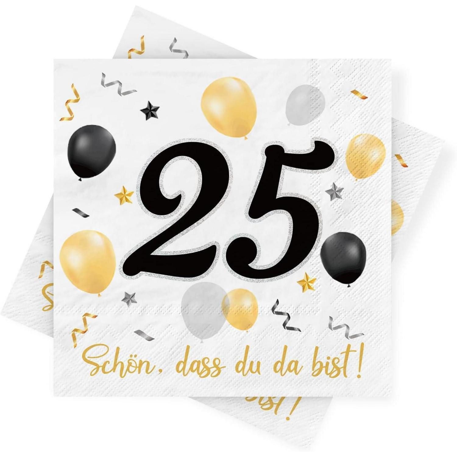 LuxusKollektion Papierserviette Servietten 25Geburtstag Schwarz Gold 30Stück 25 Jahre