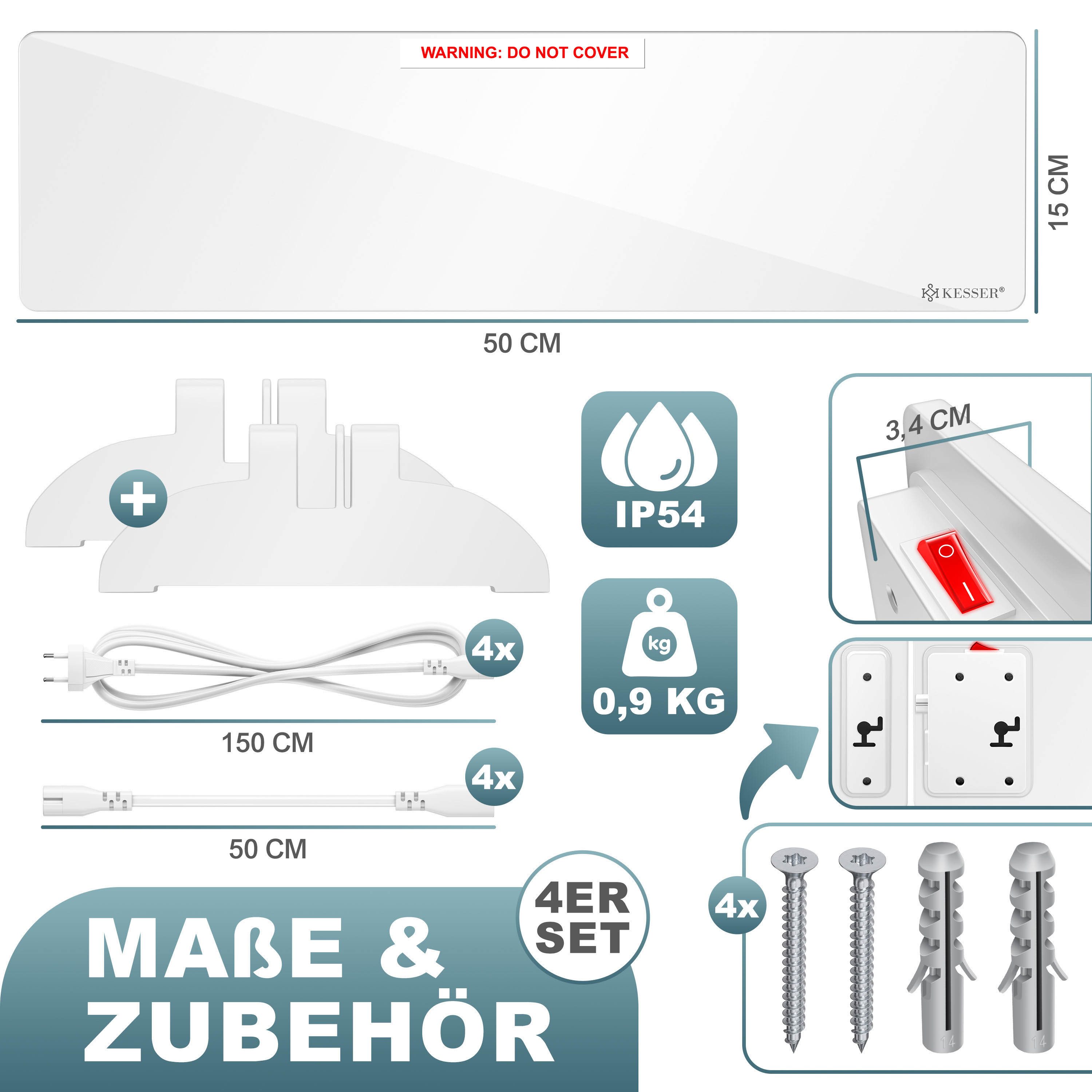 KESSER Infrarotheizung 4x Anti Schimmel Heizung 50W Infrarot Bad Wandheizer günstig online kaufen