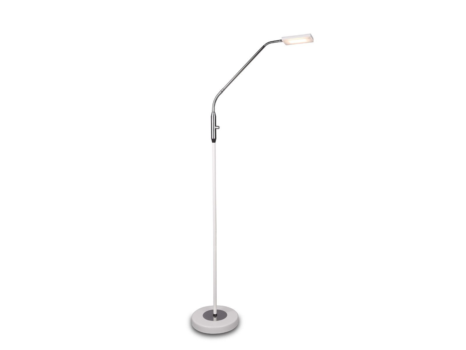 Reality Leuchten LED Stehlampe Leselampe Metall Weiß & Chrom, Ø 23cm, Dimmfunktion, LED fest integriert, Warmweiß, kleine Schwanenhalslampe dimmbar Weiß & Chrom