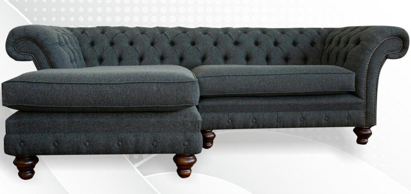 Chesterfield-Sofa Graues Ecksofa im modernen L-Design mit Wellenunterfederung