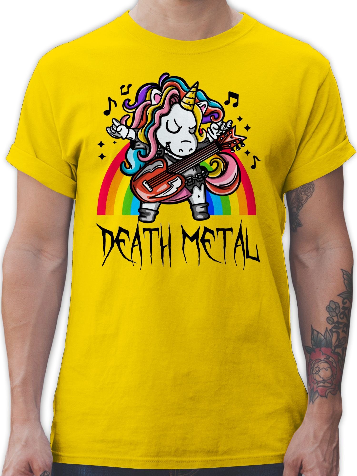 Heavy Einhorn 3 - Death Geschenke Unicorn Metal Metal Shirtracer T-Shirt Gelb