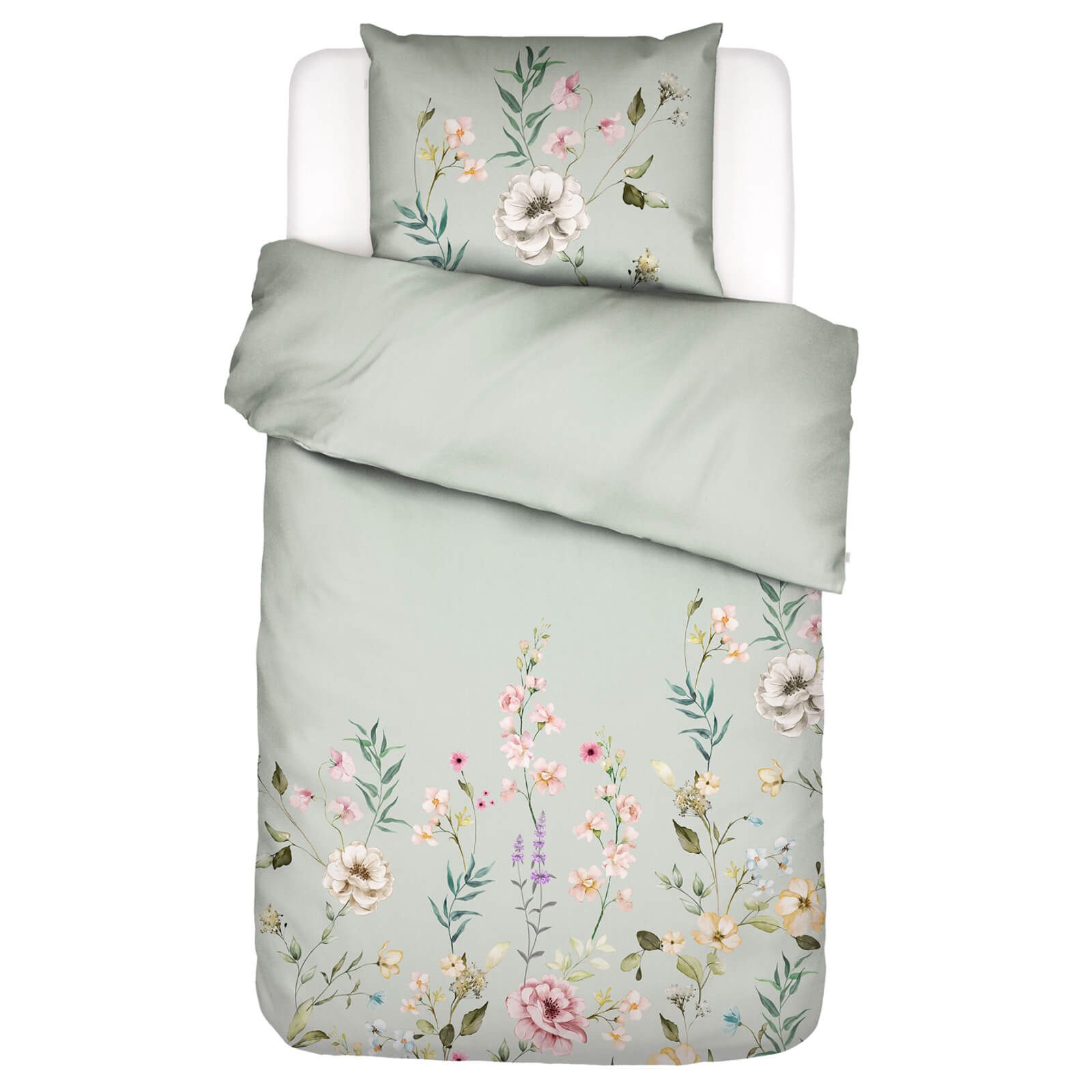 Essenza Bettwäsche Bettwäsche Romee Sage Green, Satin, 2 teilig, Wiesenblumen, Blüten, Stiele
