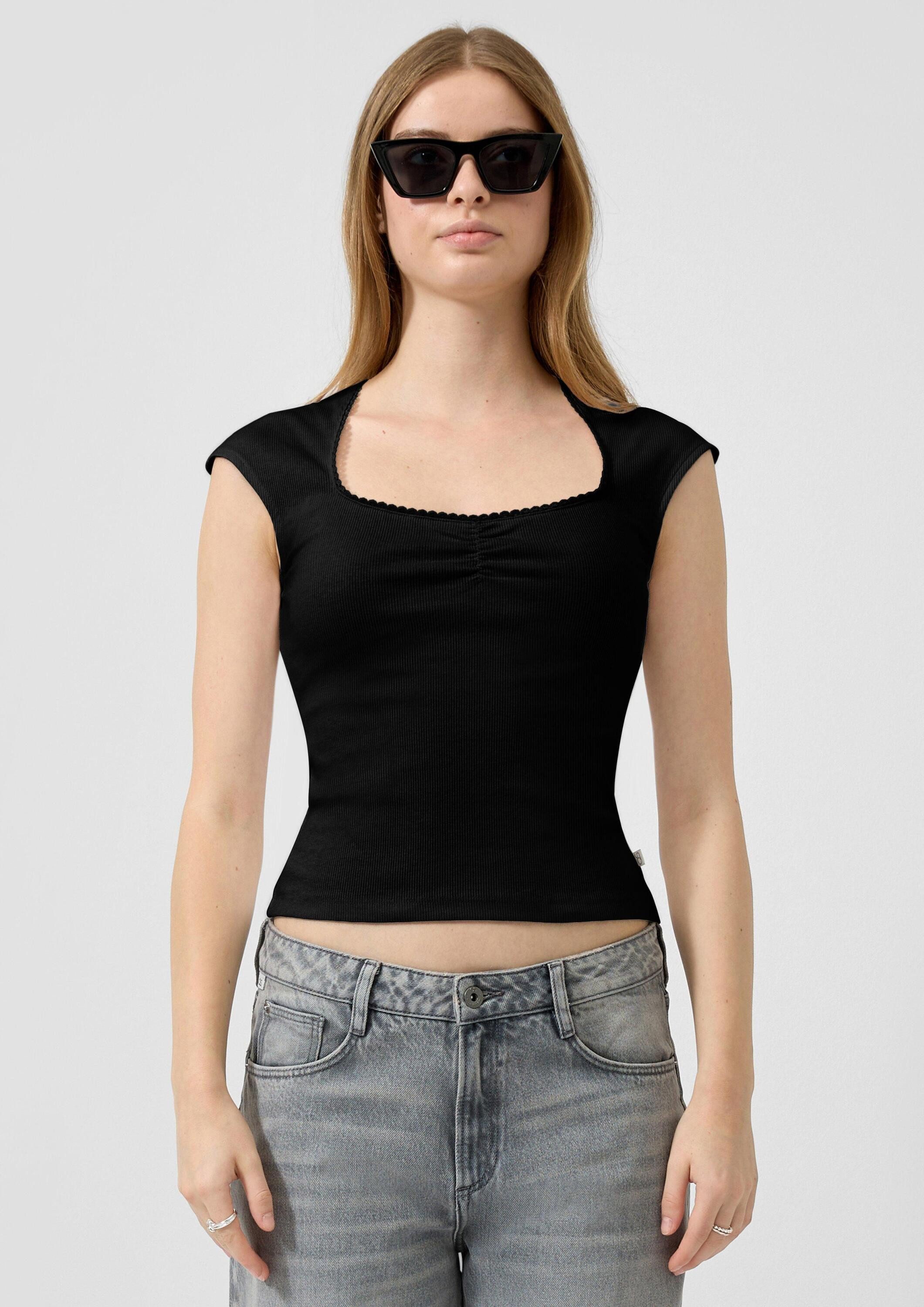 QS Kurzarmshirt T-Shirt Rippshirt, Vanessa Mai
