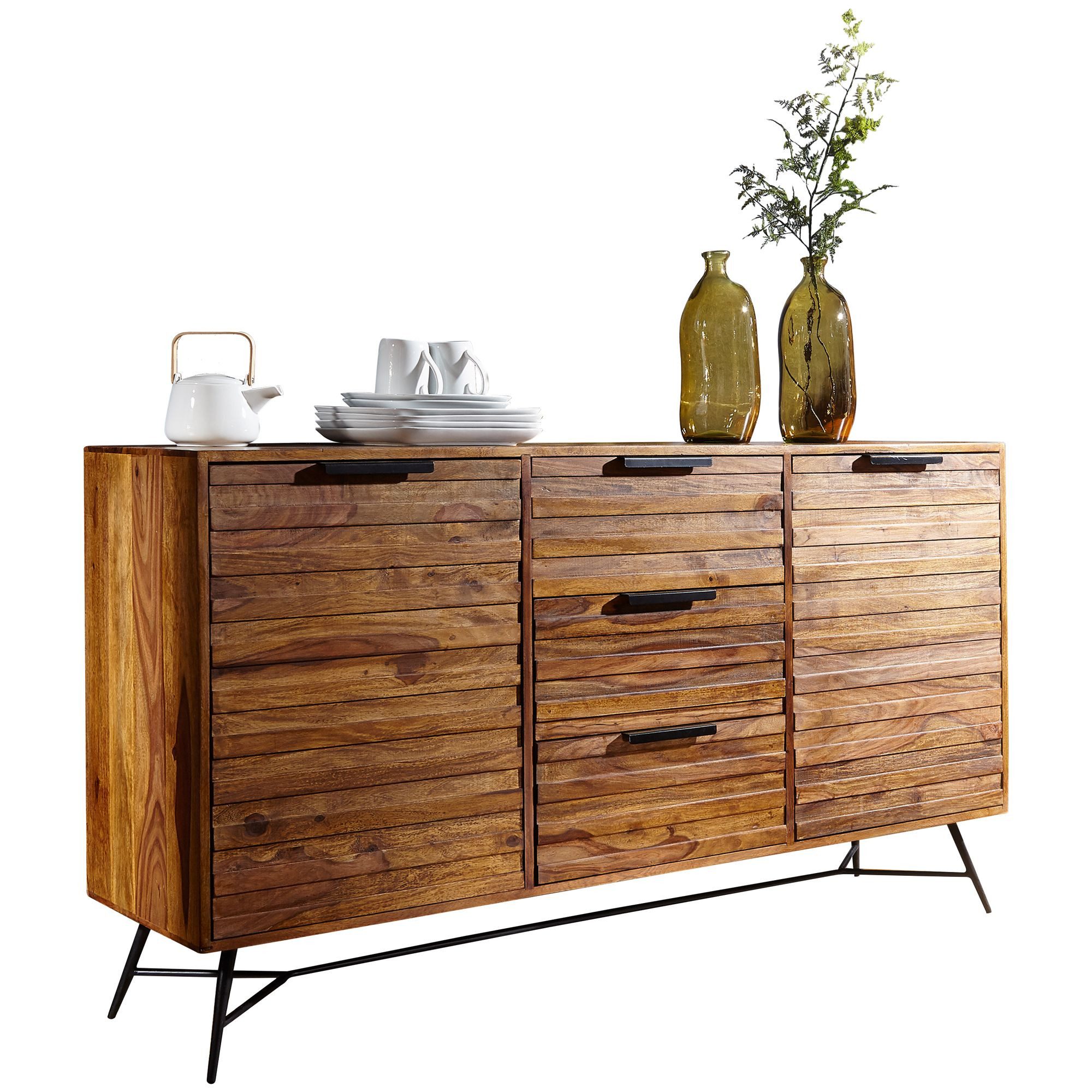tinkaro Sideboard NALI Massivholz, Walnuss finish Kommode Anrichte industrial Möbel