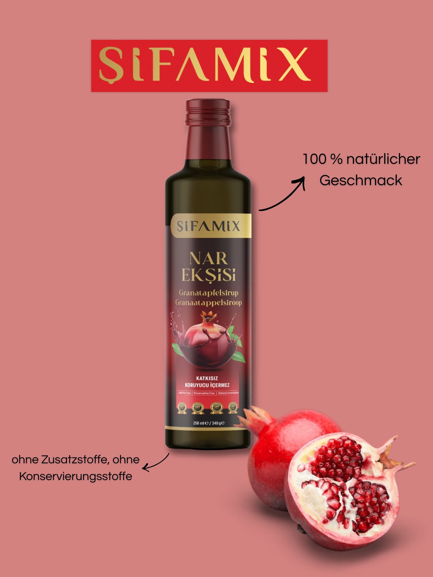 ADELSHOP Sirup Sifamix Granatapfelsirup 340g – 250 ml Vegan, Ohne Zusatzstoffe, Zusatzstofffrei, Ohne Konservierungsstoffe, Ohne künstliche Zusätze