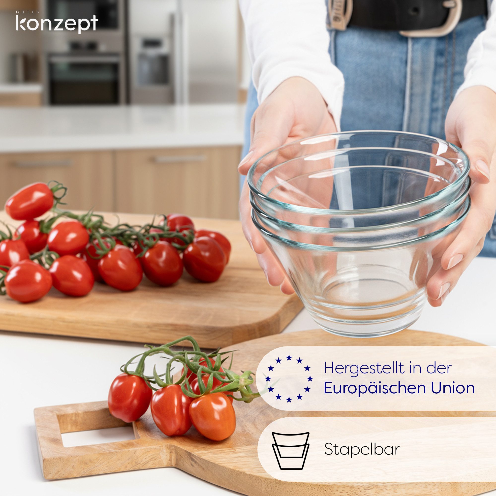 KONZEPT Dessertschale glas Set 6-tlg. 13 cm, Snack Schalen für Desserts, Obst, Müsli, (6-tlg), Transparent glas, Stabiler Boden, Stapelbar,Spülmaschinenfest