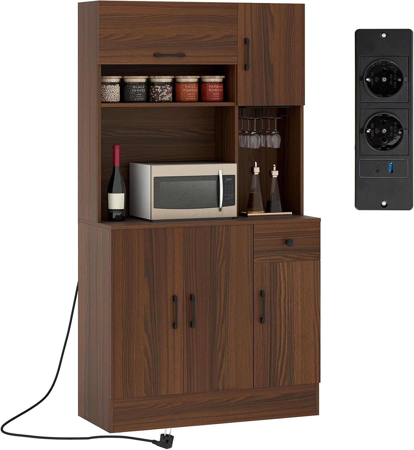 COSTWAY Küchenbuffet Schrank Hoch mit Steckdosen, günstig online kaufen