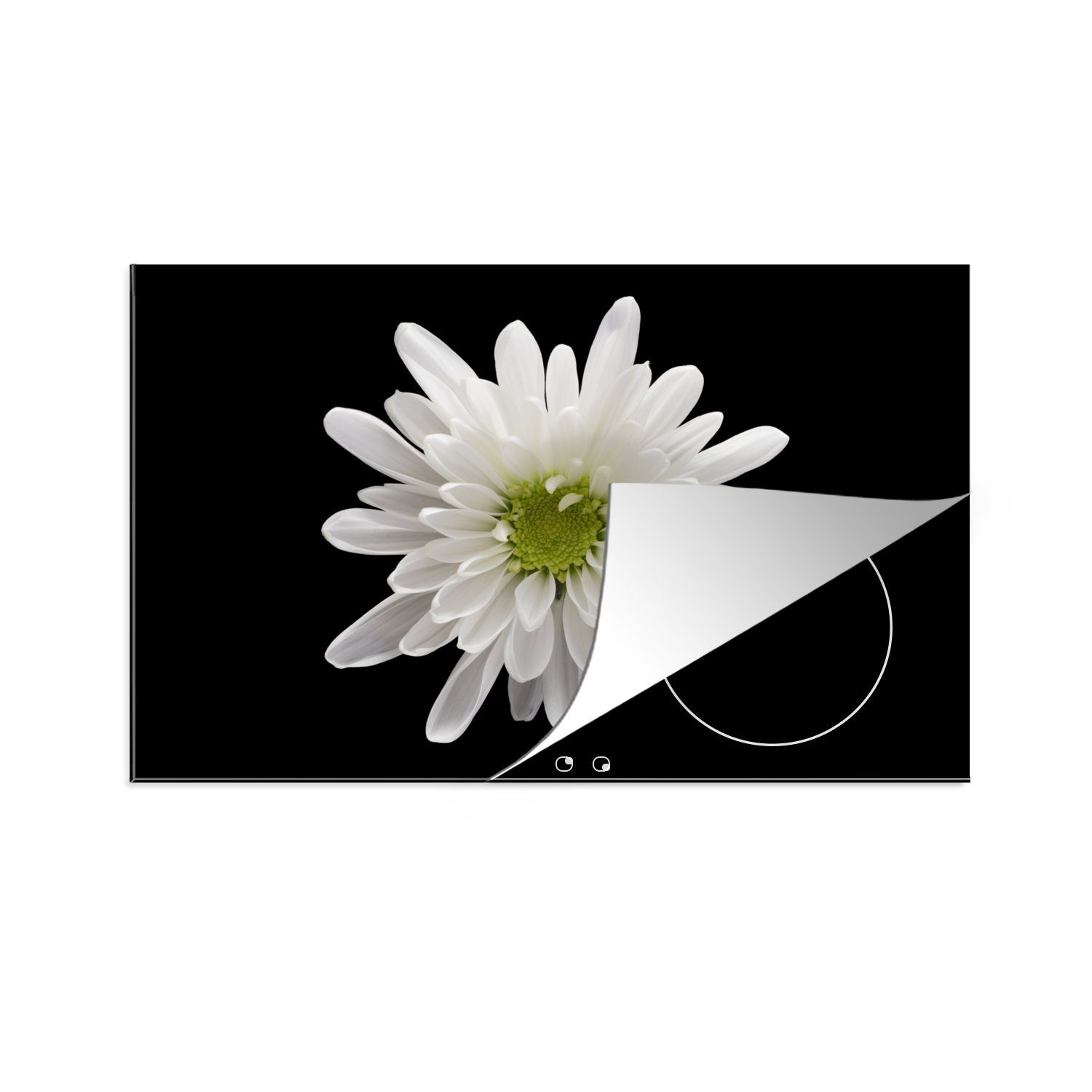 MuchoWow Herdblende-/Abdeckplatte Makro - Weiß - Blume, Vinyl, (1 tlg), 81x52 cm, Induktionskochfeld Schutz für die küche, Ceranfeldabdeckung