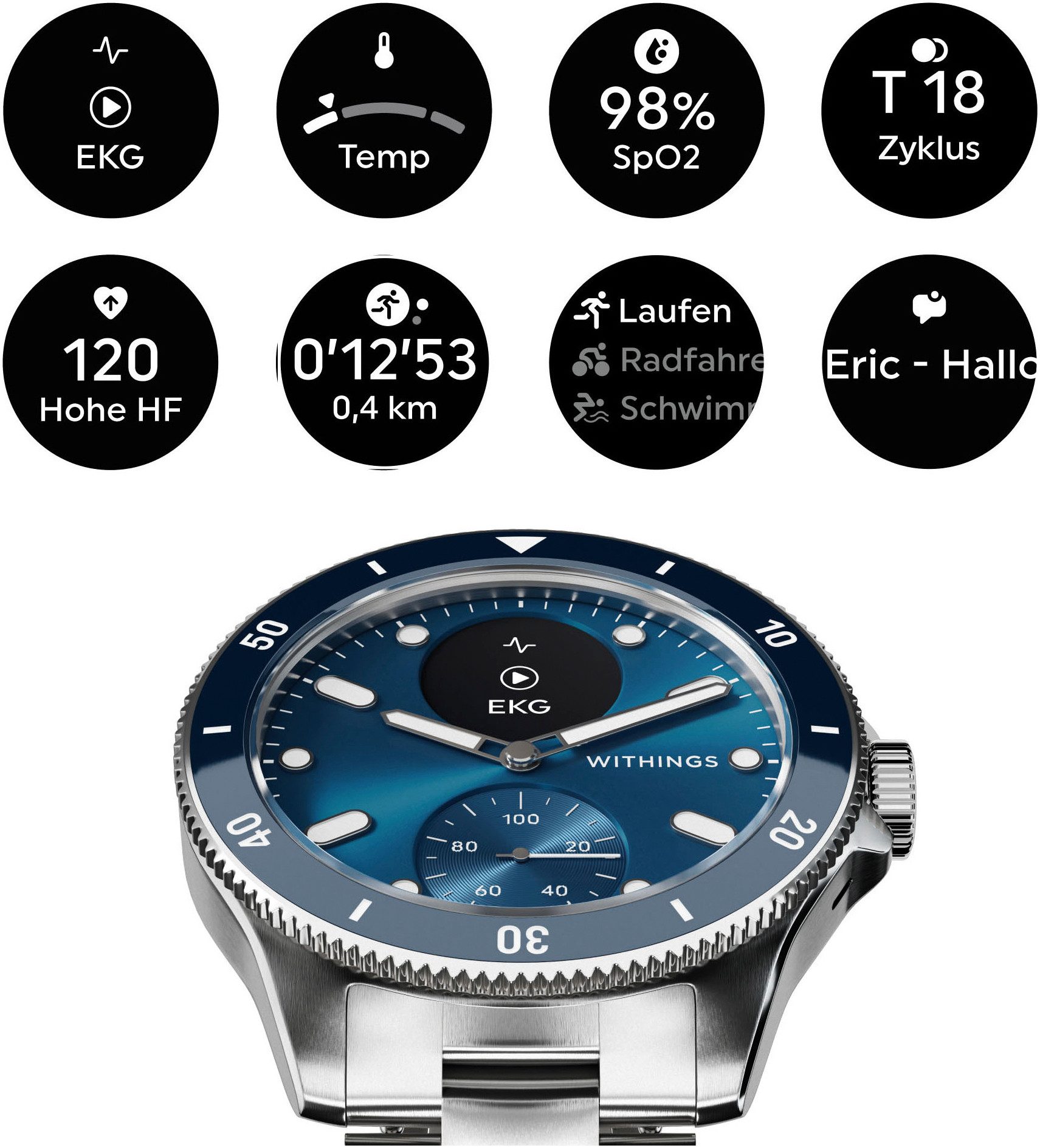 Withings ScanWatch Nova 42mm, bis 35 Tage Akku, Wasserdicht bis 100 M Smartwatch (1.6 cm/0.63 Zoll), luxuriöse Hybrid-Smartwatch mit Fitnesstracking u, Gesundheitsmessung