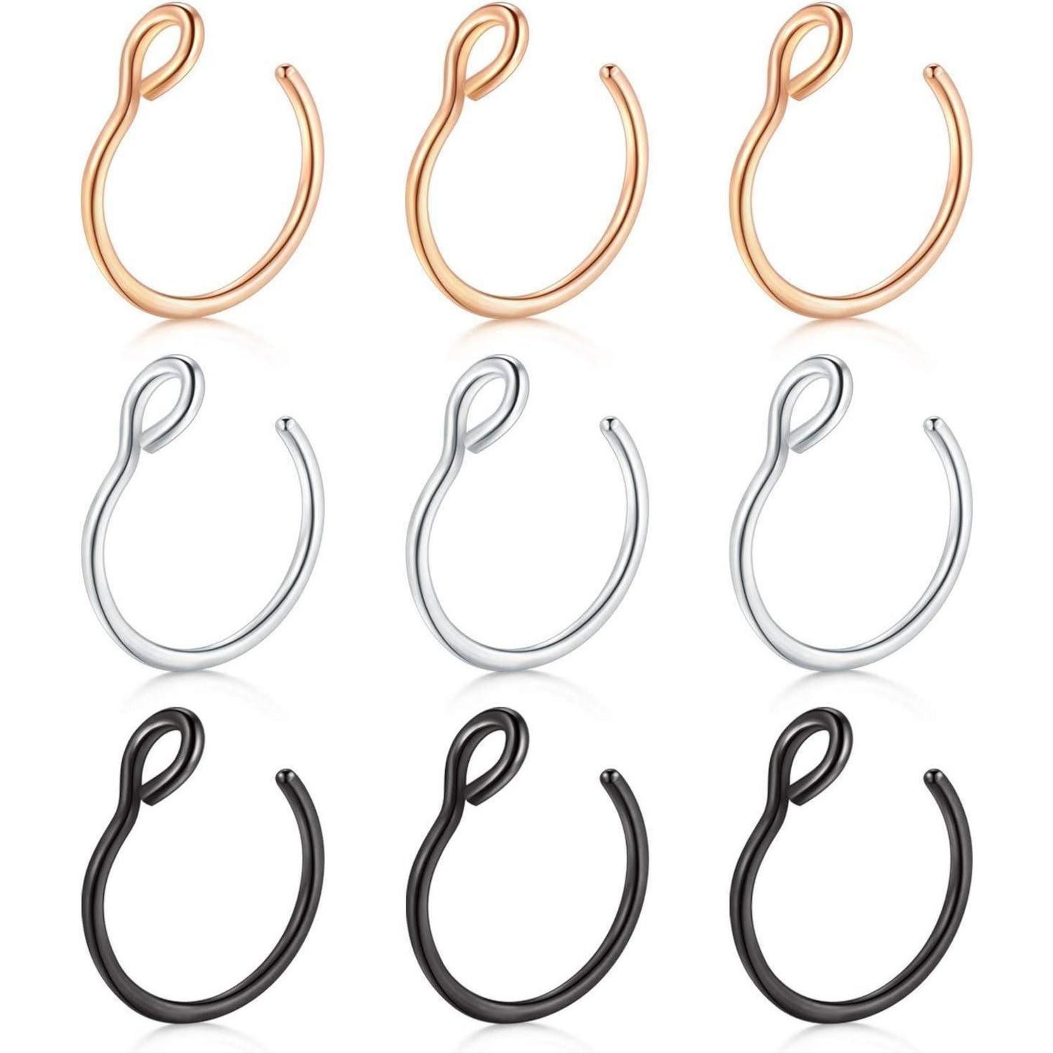 LuxusKollektion Nasenpiercing Nasenring Fake Nasenpiercing Chirurgenstahl 1-rosegold-schwarz-silber