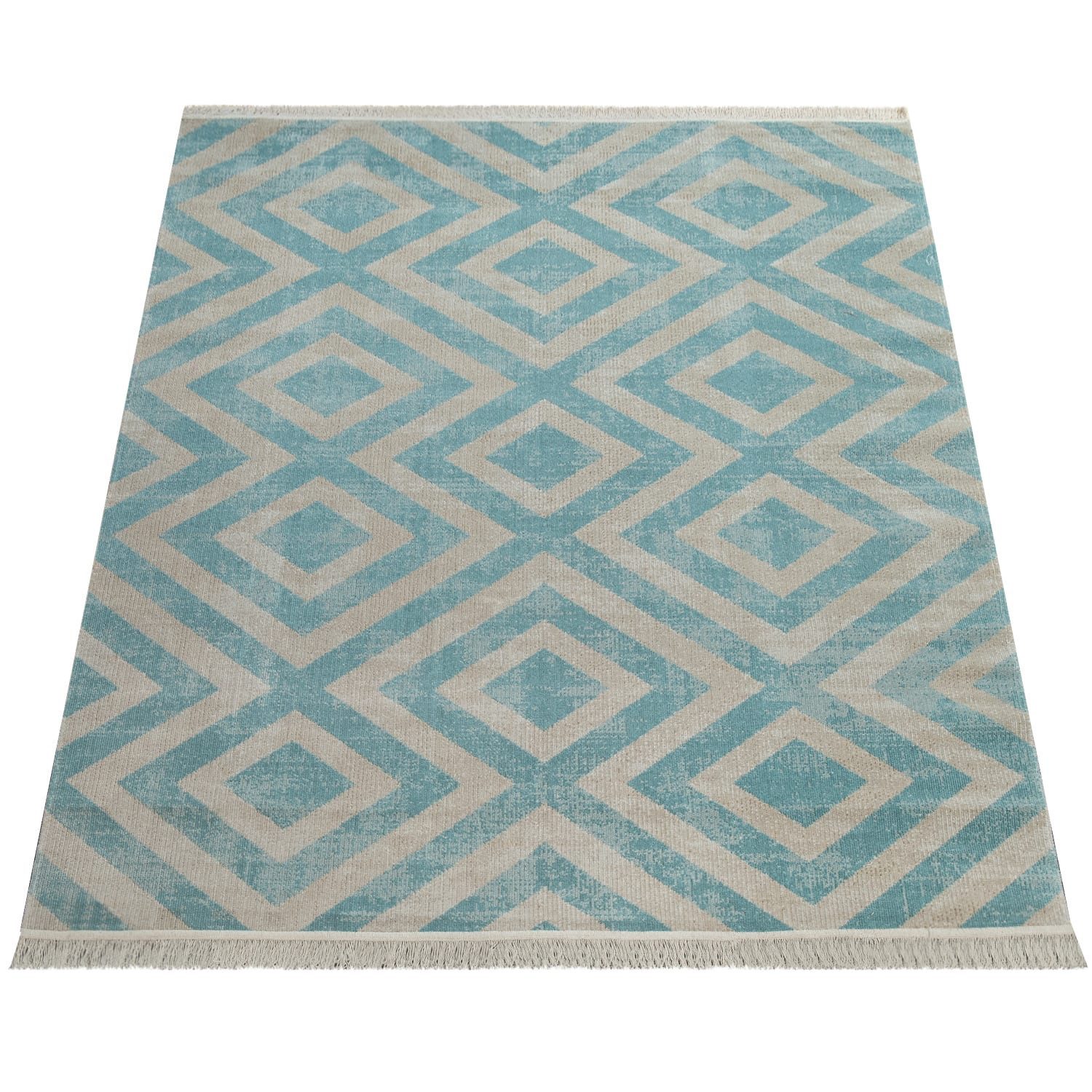 KADIMA DESIGN Teppich Rauten Wohnzimmer schmutzabweisend Teppich Kurzflor, Rechteckig, Höhe: 6 mm, Florhöhe: 2 mm, 100% Polypropylen, Rechteckig, 60x100cm, Blau