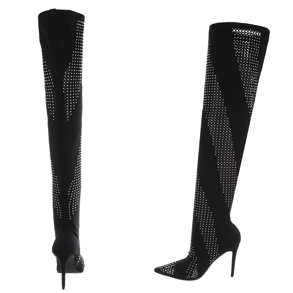 Ital-Design Elegante Overknee-Stiefel mit Glitzer-Details für Damen Overkneestiefel (90542772) Pfennig-/Stilettoabsatz Stiefel in Schwarz – Bild 5 von 5