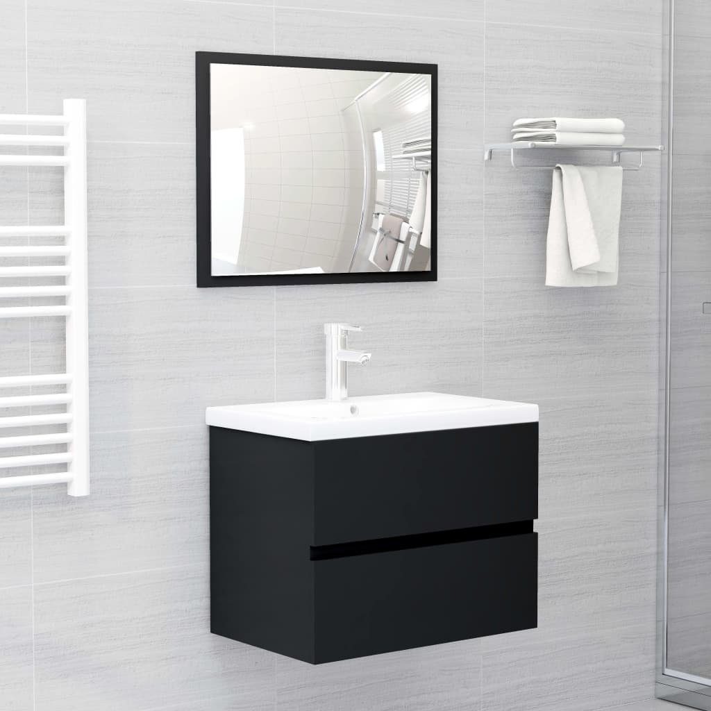 vidaXL (1-St) Einbaubecken mit Schwarz Holzwerkstoff Waschbeckenunterschrank Badezimmerspiegelschrank