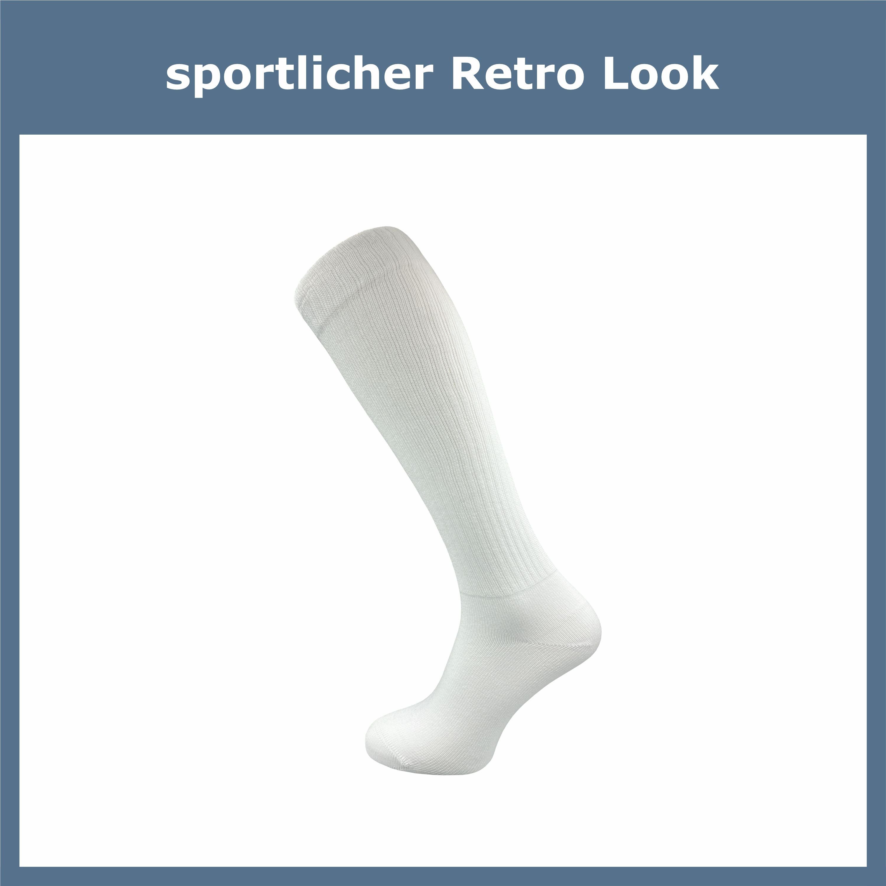 GAWILO Kniestrümpfe Retro für Knielange stylischen aus Damen auch Paar) Look sportlichen zum Baumwolle & weiß Socken mit (2 im Wandern schwarz, - Streifen, geeignet