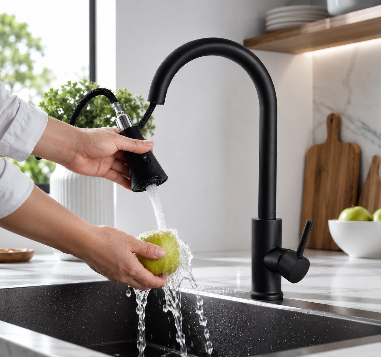 Homeline Küchenarmatur Küchenarmatur 360° Wasserhahn Küche Mischbatterie Spültisch Schwarz (Küchenarmatur)