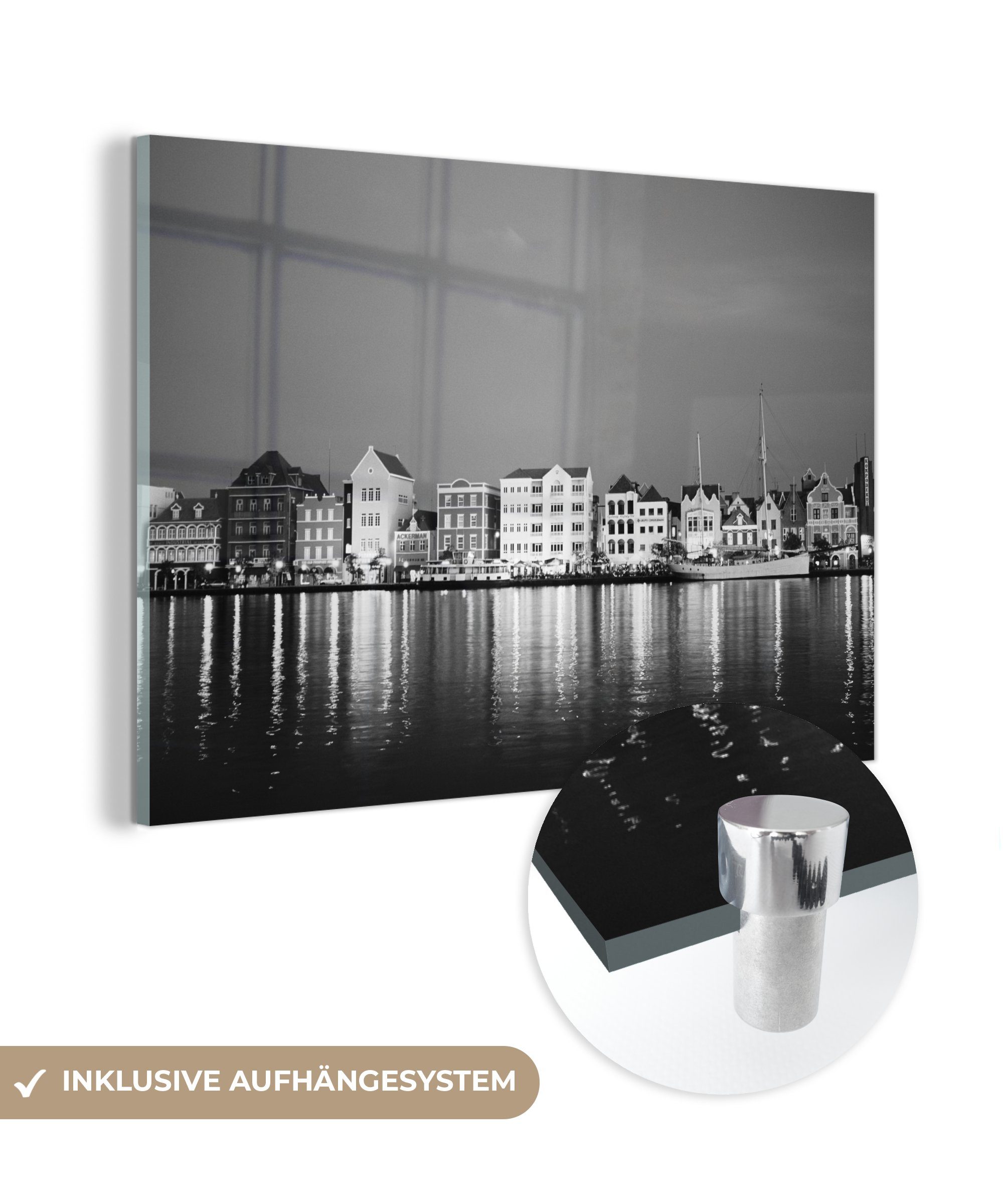 - Weiß, - - Acrylglasbilder & Acrylglasbild Wohnzimmer MuchoWow Curaçao Willemstad St), (1 Schwarz Schlafzimmer