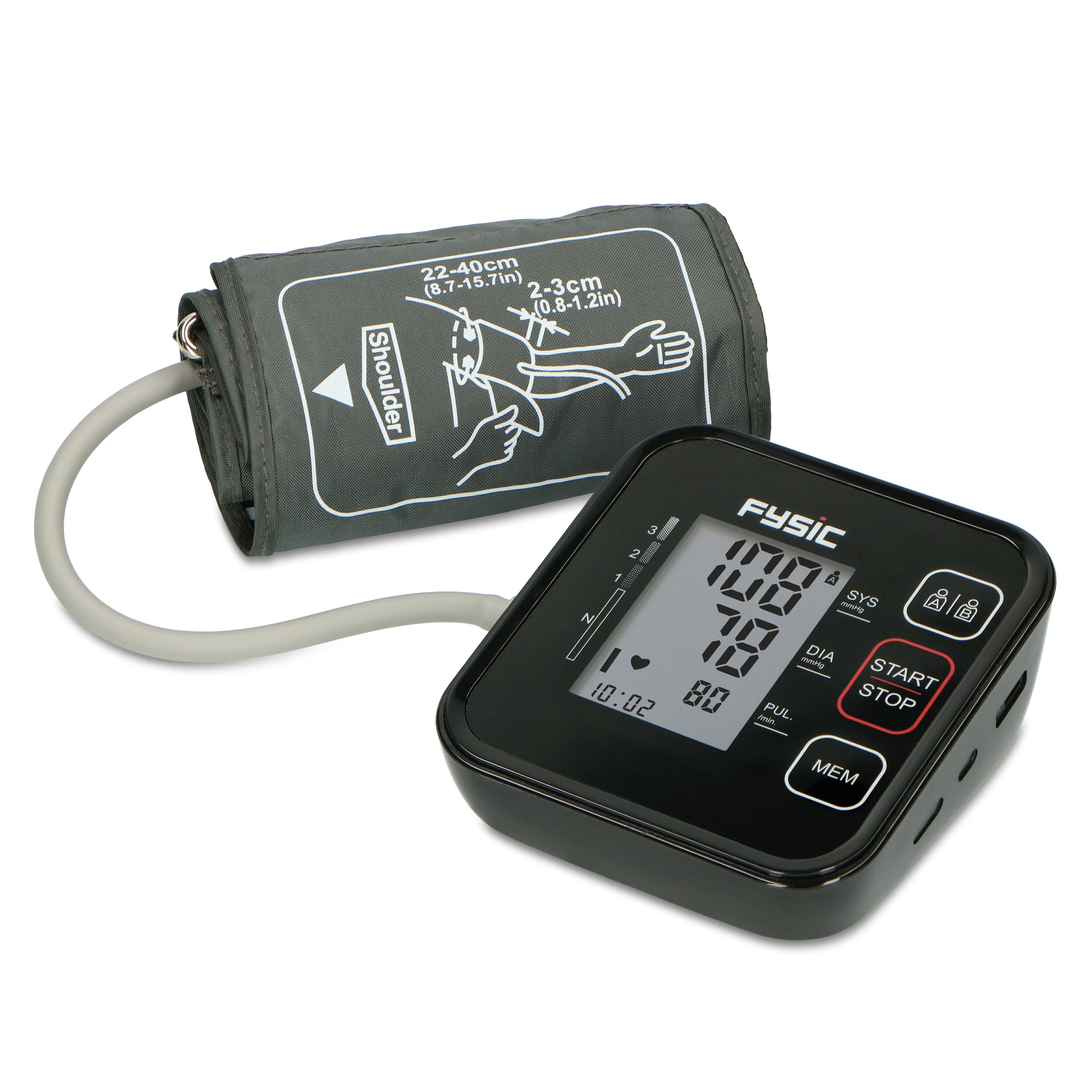 Fysic Blutdruckmessgerät FB150, Oberarm-Blutdruckmessgerät,  präzise&einfach, Ergebnisse in 70 sek., 2 Profile & 120 Speicherplätze