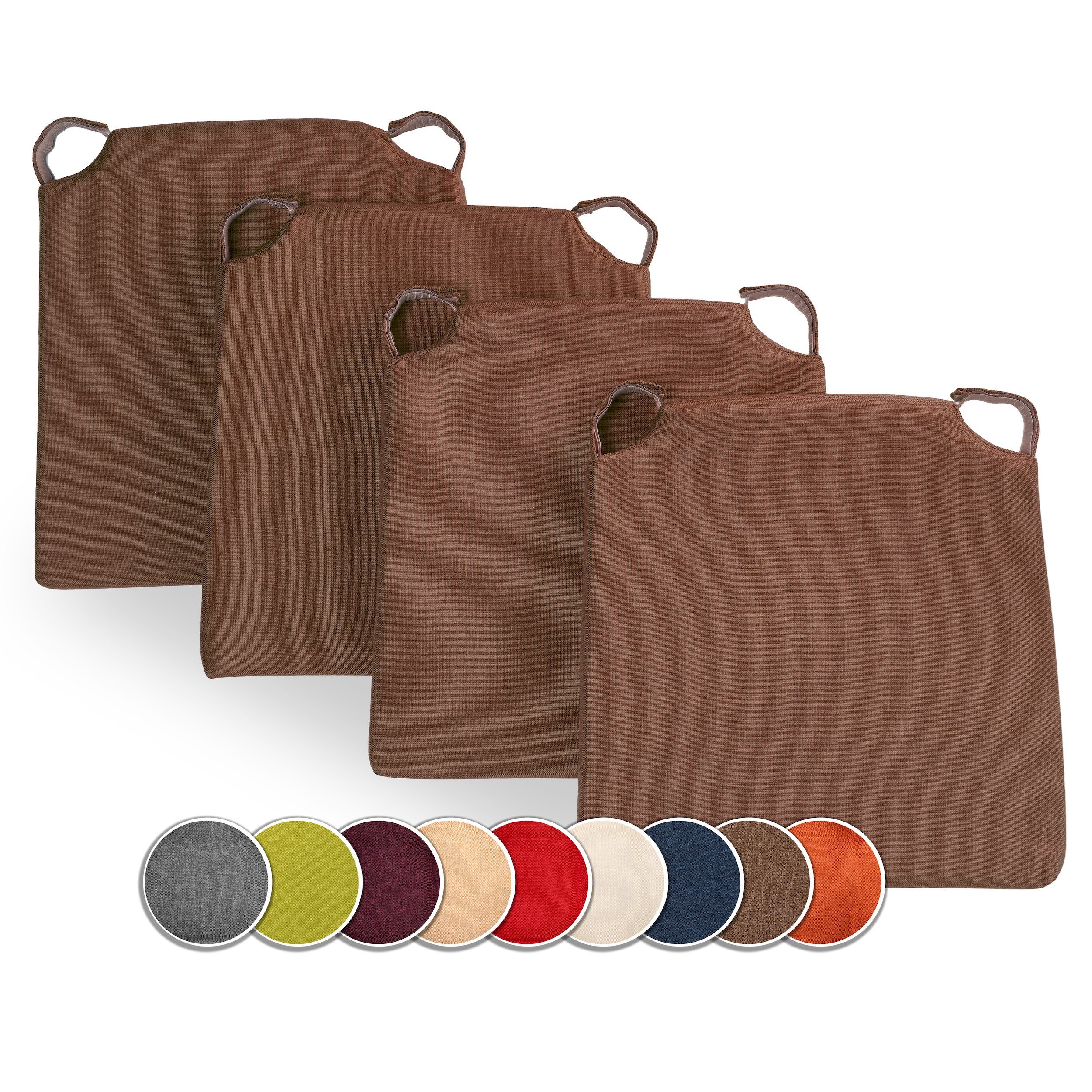 sunnypillow Stuhlkissen 4er Set Kissen Maße: 42 (vorne), 35 (hinten) x 40 x 5 cm