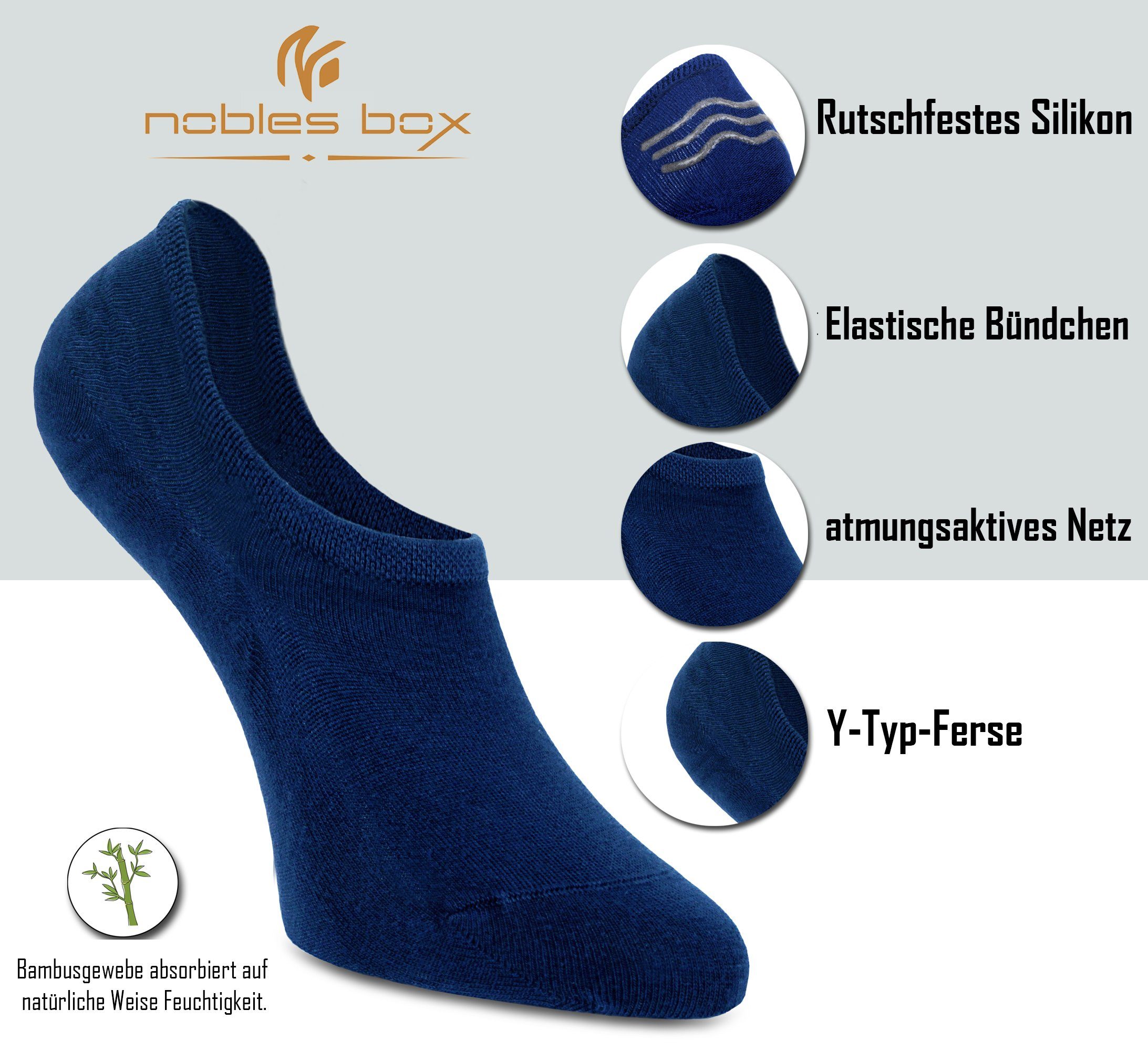 NoblesBox 6-Paar) (Box, Bambussocken No-Show Kurzsocken Blau Socken