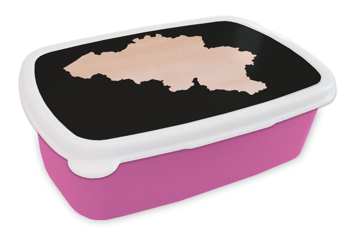 MuchoWow Lunchbox Karte - Belgien - Rosa, Kunststoff, (2-tlg), Brotbox für Erwachsene, Brotdose Kinder, Snackbox, Mädchen, Kunststoff