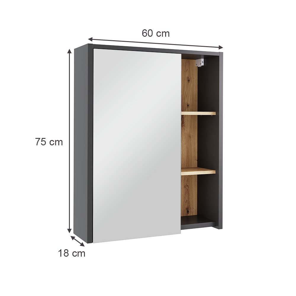 Vicco Badezimmerspiegelschrank Viola, Grau/Artisan, 60 x günstig online kaufen