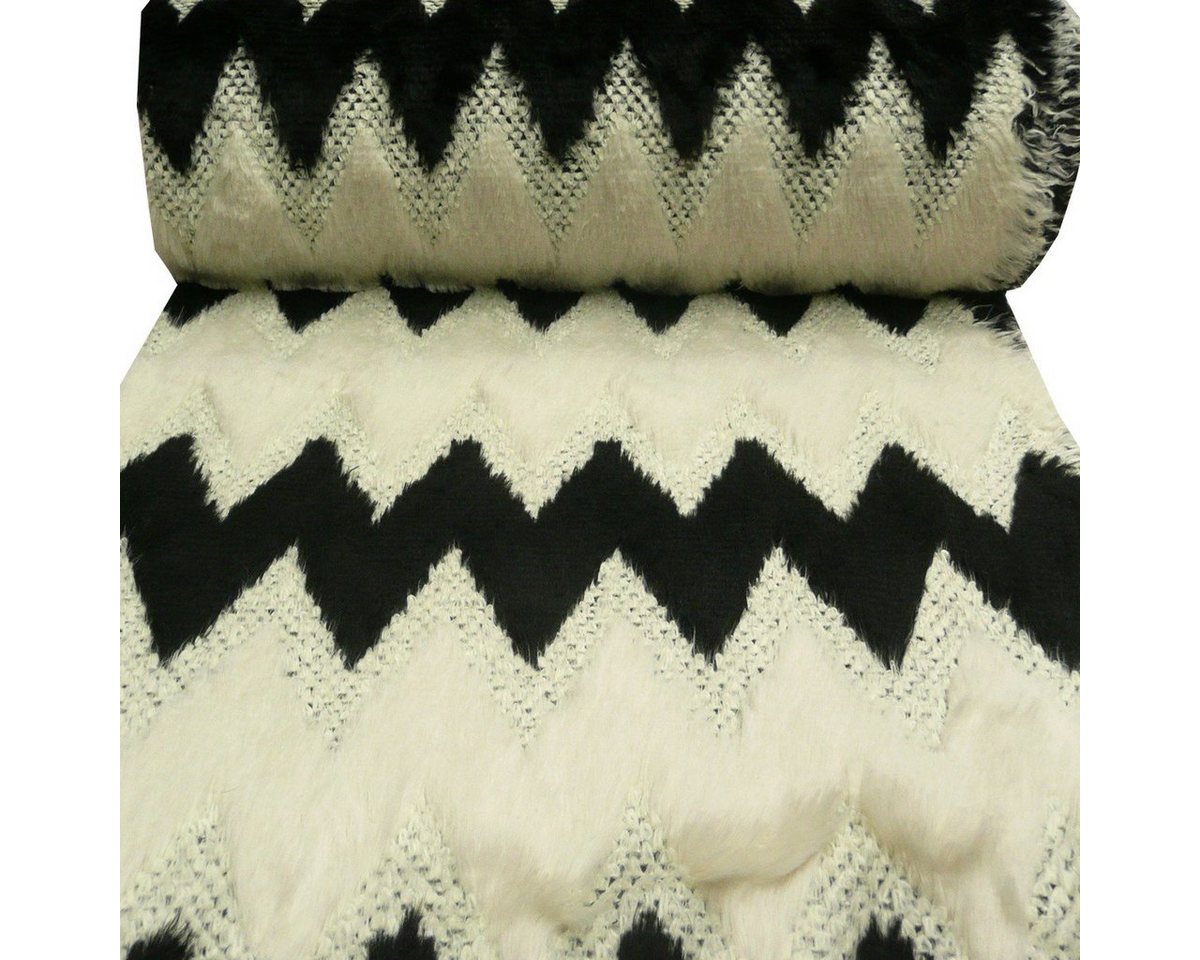 Thumbnail - SCHÖNER LEBEN. Stoff Strickstoff Fellstoff Zacken schwarz creme 1,45m Breite