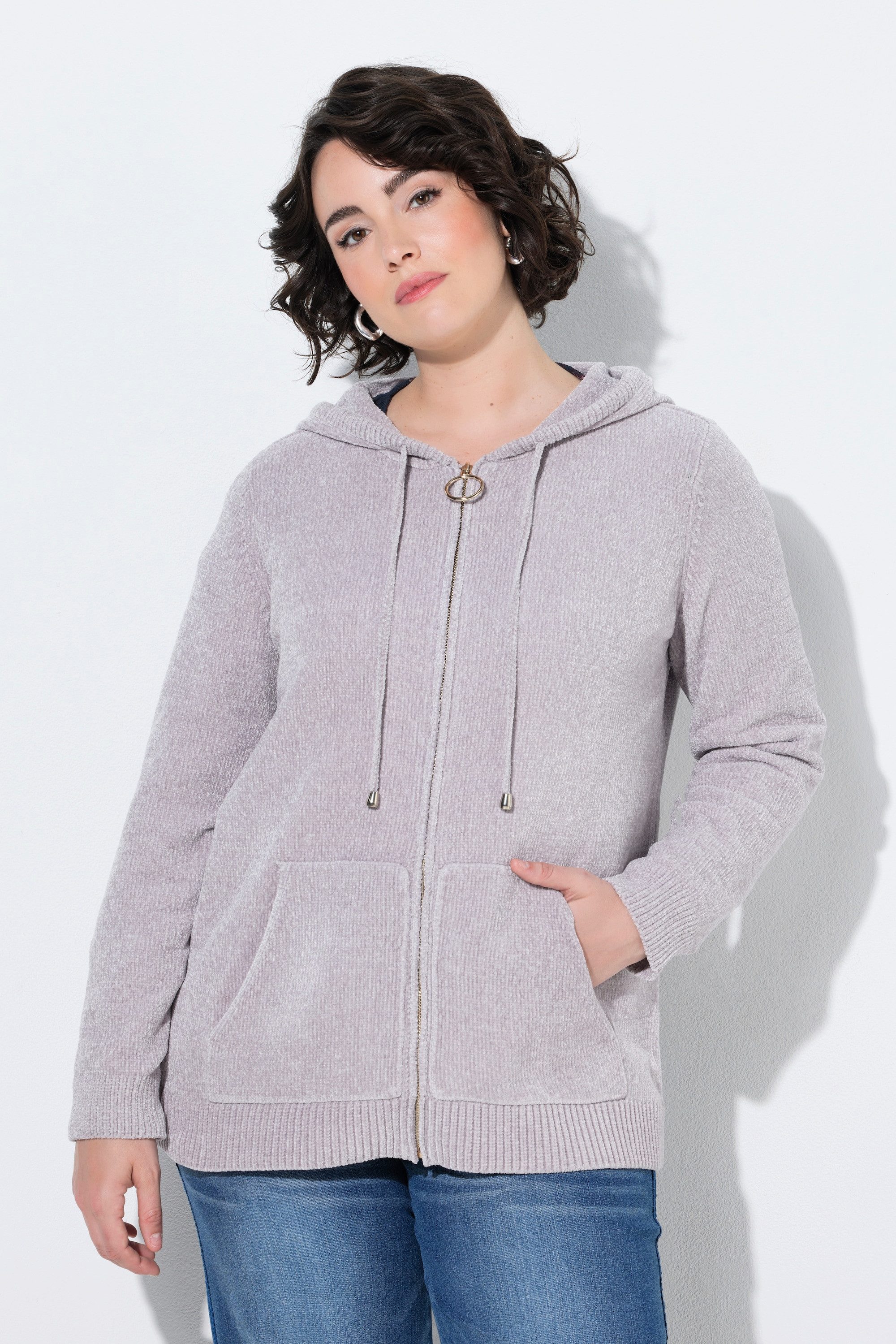 Ulla Popken Strickjacke Strickjacke Chenille Kapuze Langarm