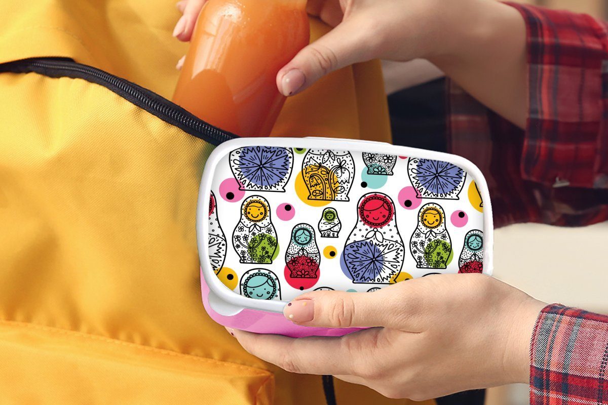Lunchbox Brotbox Erwachsene, - Schnittmuster - Matroschka (2-tlg), rosa für Snackbox, Kinder, Brotdose Mädchen, Kunststoff, Baby, Kunststoff MuchoWow
