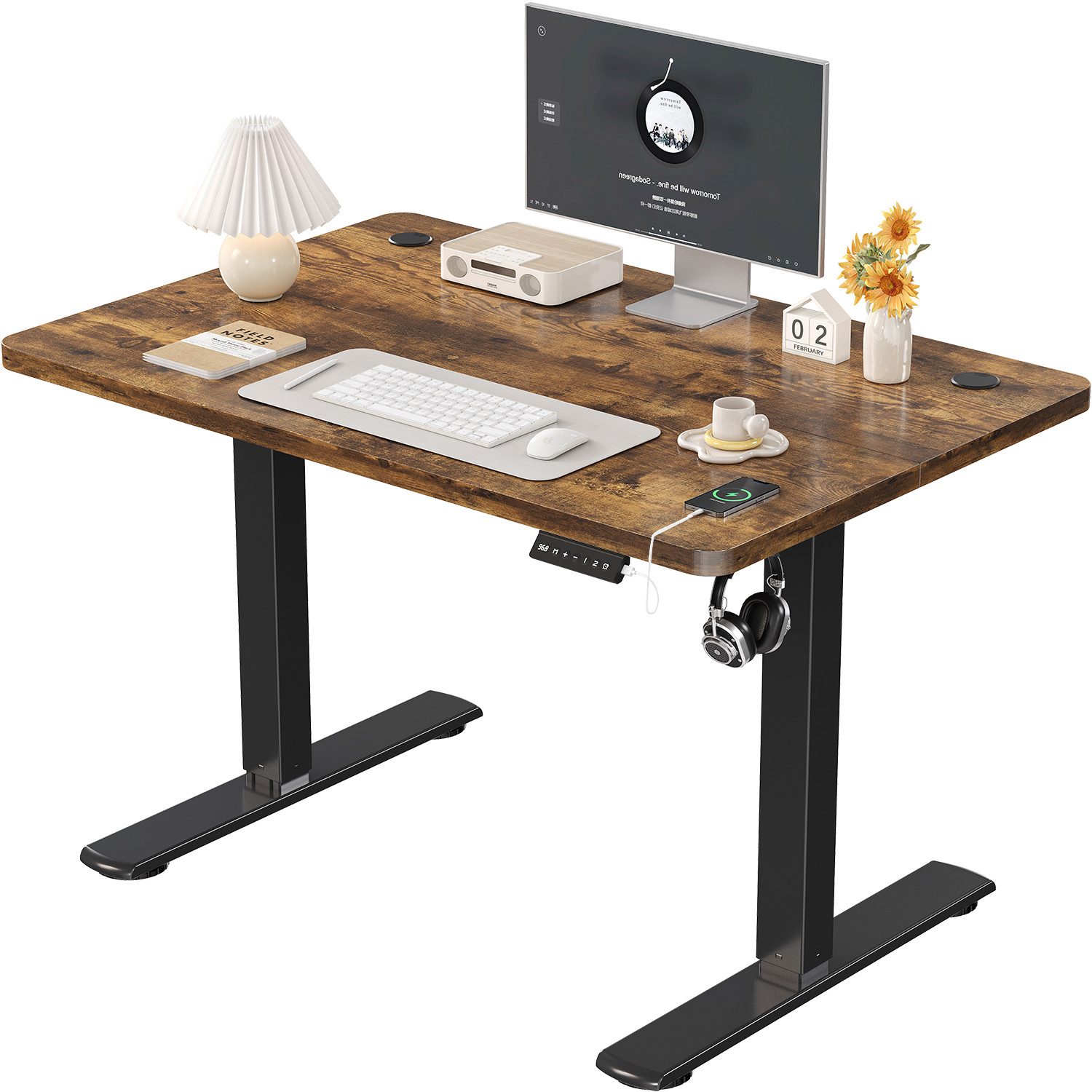 Furnicopia Schreibtisch Höhenverstellbarer mit USB-Ladefunktion und Wecker-Erinnerung (2 Höheneinstellungen 5 Farben und 6 Größen fur eine Vielzahl von Arbeits- und Lernumgebungen)