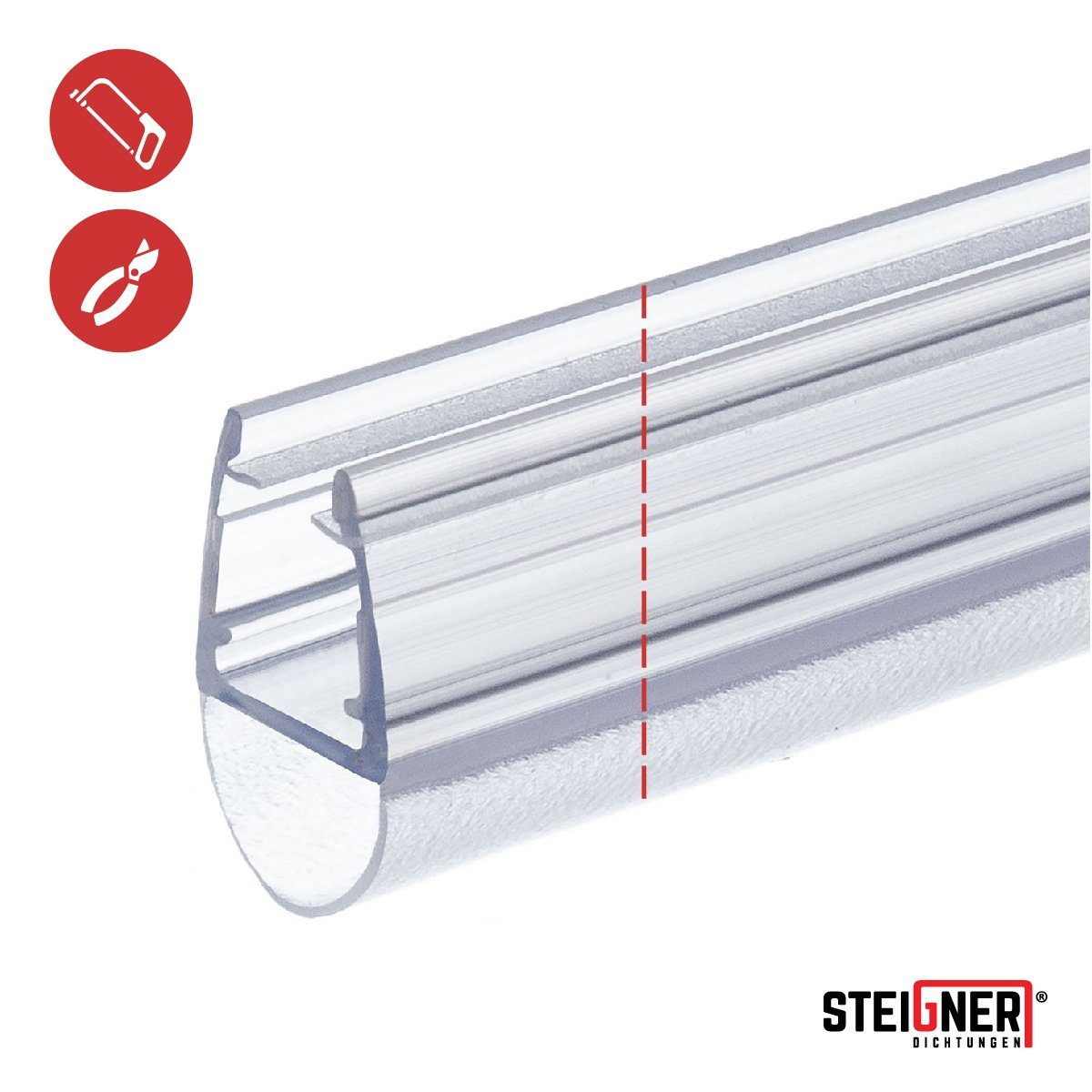 STEIGNER Duschdichtung 30cm Gerade PVC Ersatzdichtung für Dusche, L: 30 cm, (1 Stück Packung, Einzeldichtung), Glasstärke 6/7/ 8 mm Model: UK07