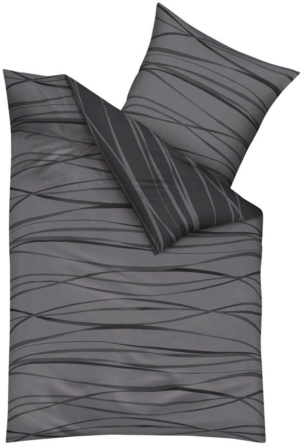 Kaeppel Wendebettwäsche MOTION 100% gekämmte Baumwolle, Mako-Satin, 2 teilig, mit feinen Wellenlinien, Markenreißverschluss, Wendeoptik