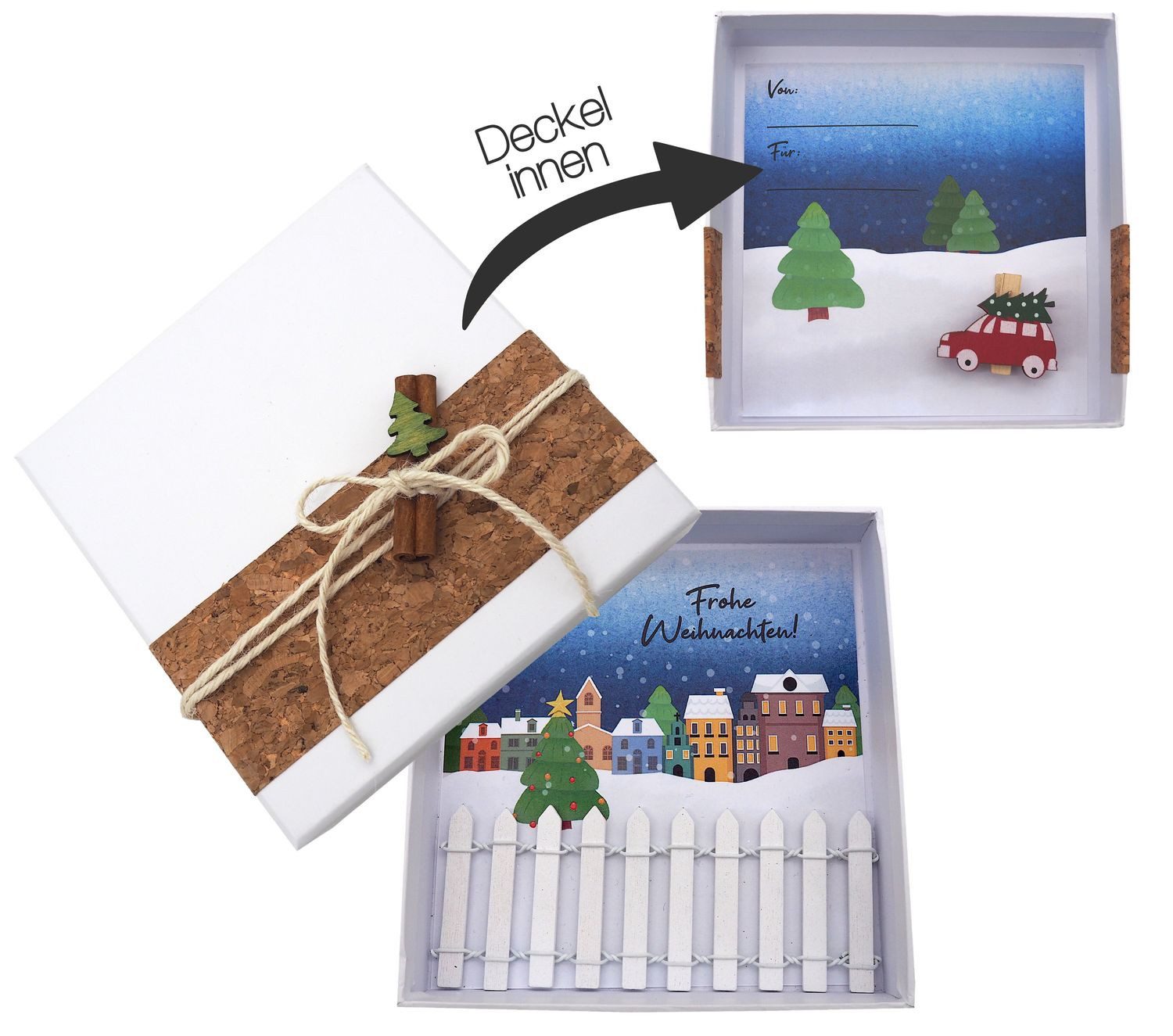 Geschenkbox Geldgeschenk Verpackung Weihnachten Auto XMAS Zaun Geschenk Gutschein