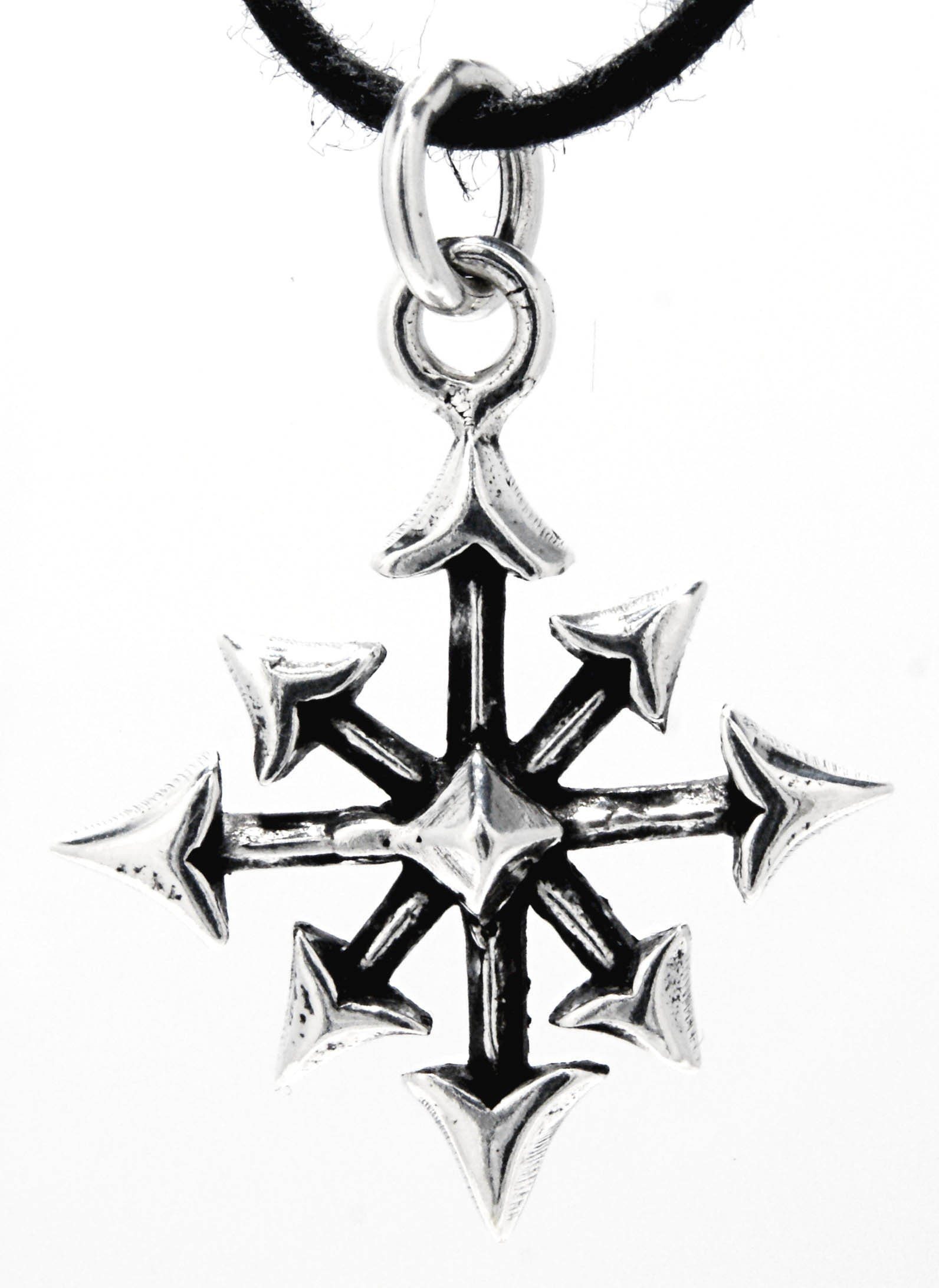 Silber Kiss Chaos Star Kettenanhänger 925 of LARP Leather Magie, (Sterlingsilber) Amulett Si.58 Chaosstern Stern