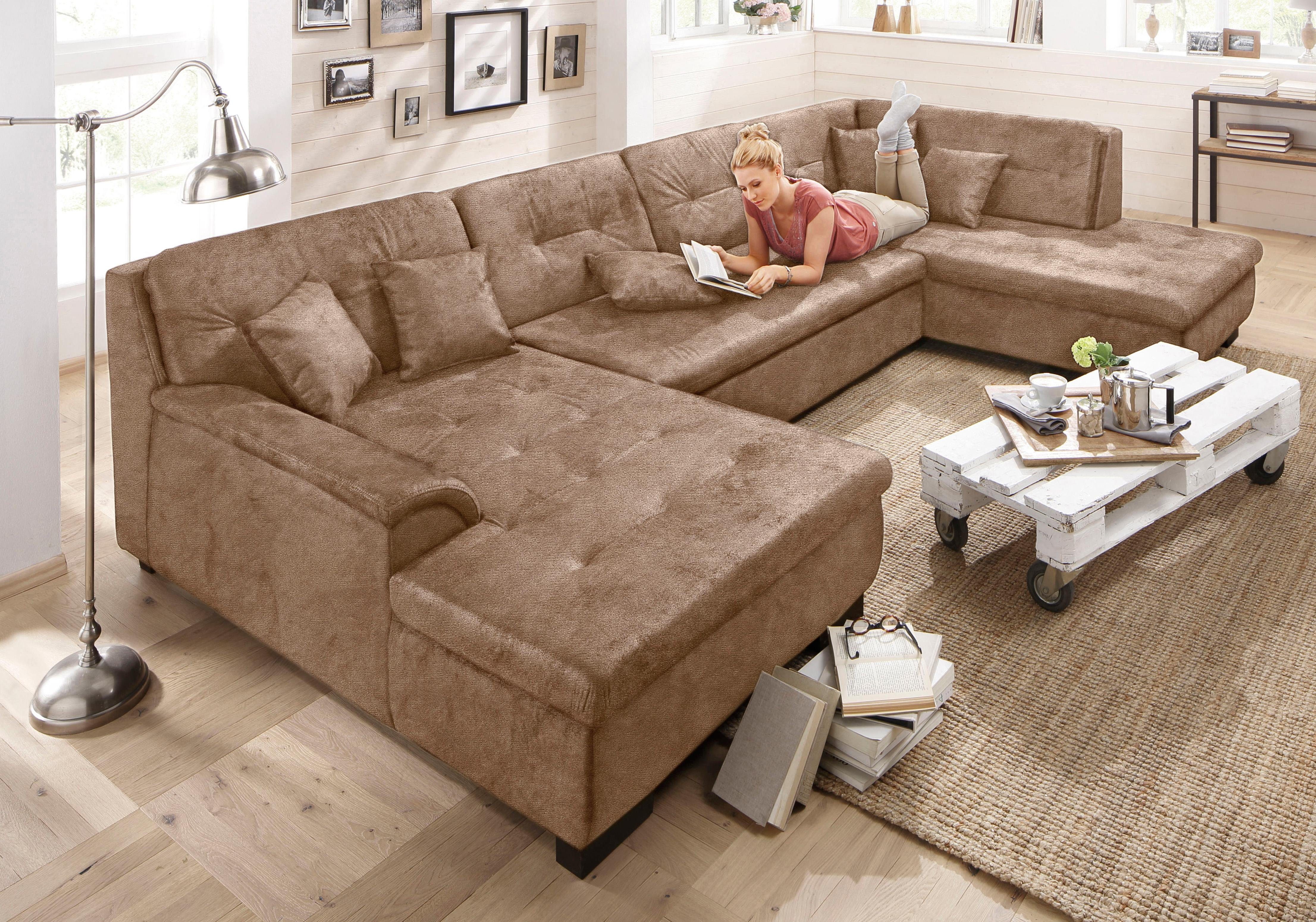 Home affaire Wohnlandschaft Bergen zeitlos und elegant, U-Form, wahlweise mit Bettfunktion
