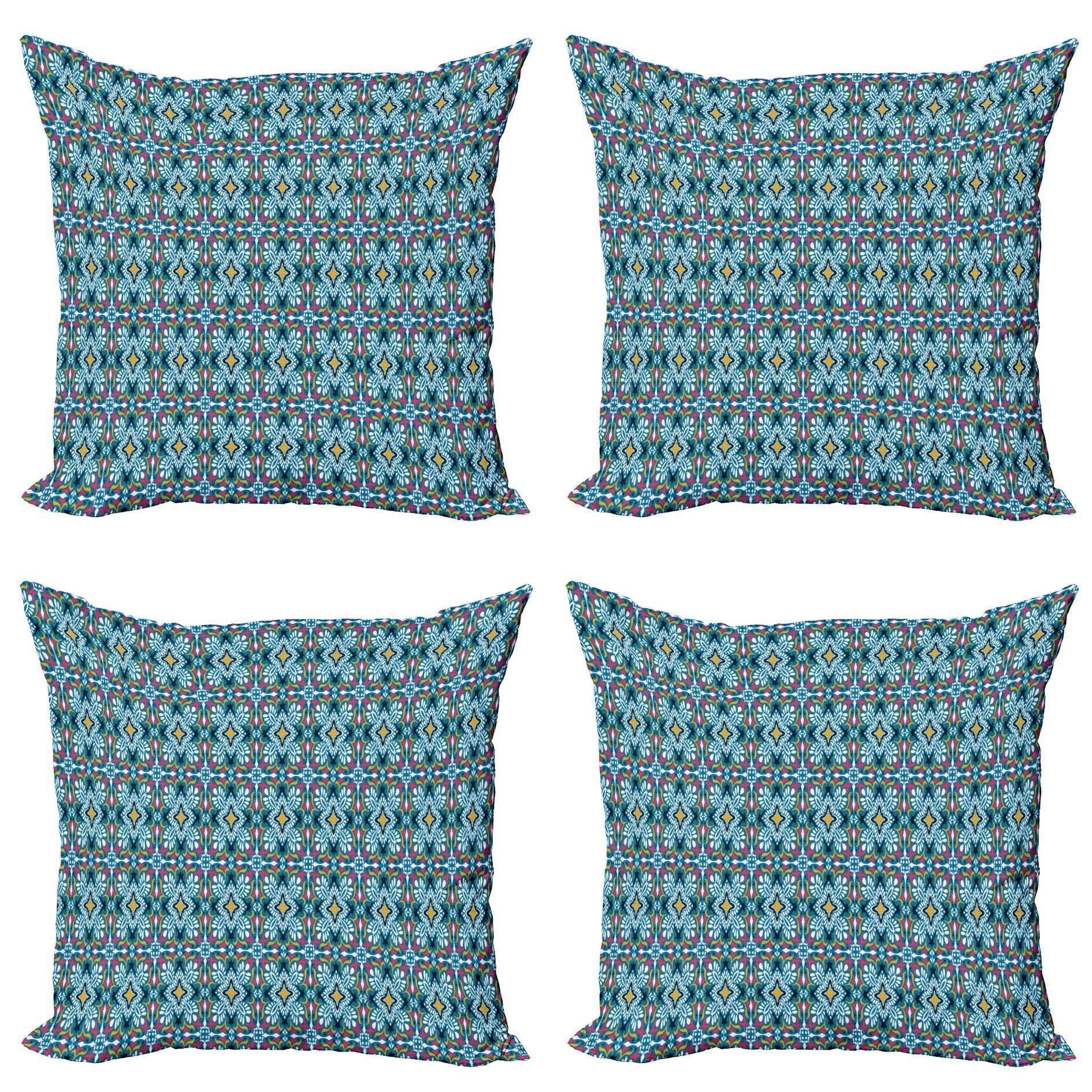 Boho Accent Modern Doppelseitiger Abakuhaus Kissenbezüge Stück), Azulejo-Art-Blumenfliesen-Kunst (4 Digitaldruck,
