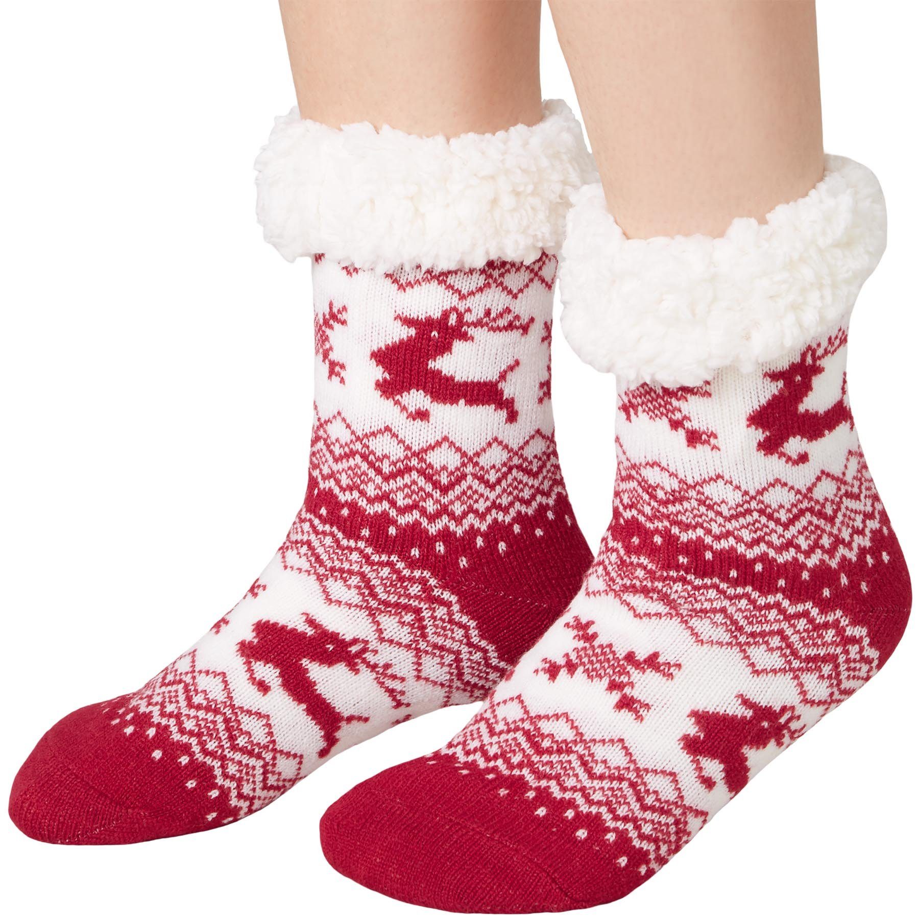 Kuschelsocken mit rot-weiß dressforfun Rentier-Motiv Kuschelsocken