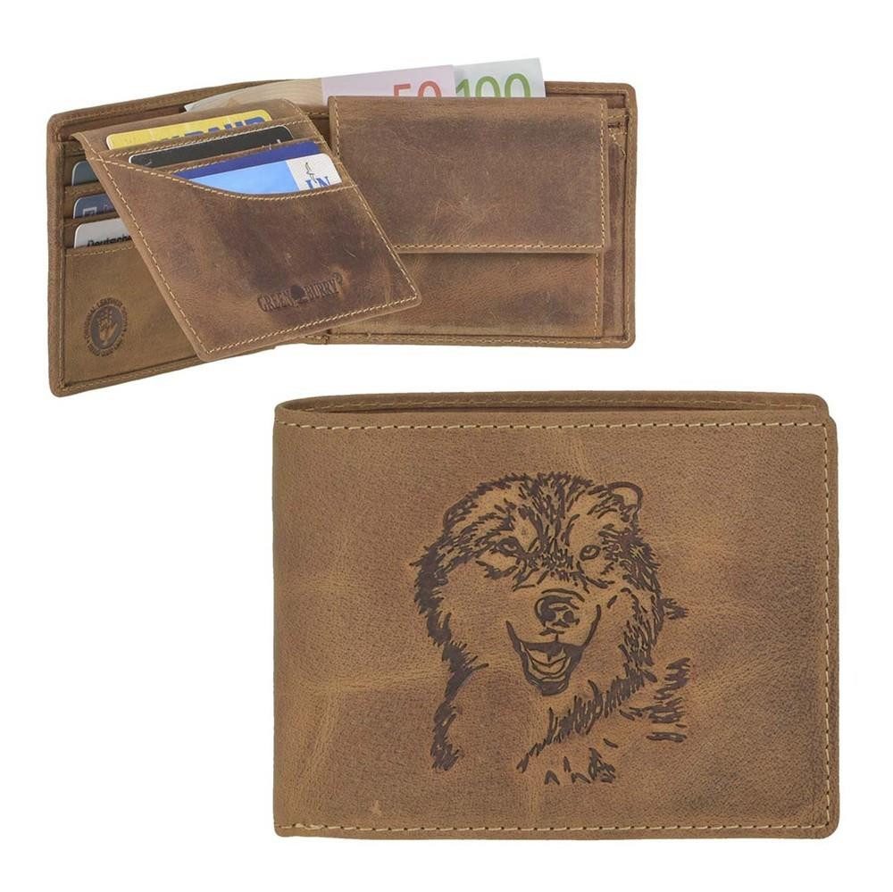 Greenburry Geldbörse Vintage (oA), Lederbörse, Portemonnaie, Wolfkopf-Prägung