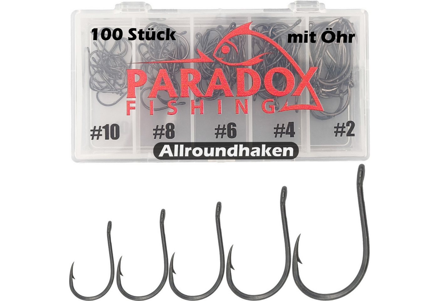 Paradox Fishing Stipphaken Allround-Haken Set mit Öse I 100 Stück #10/#8/#6/#4/#2 - je 20x, (100-St), geschränkt